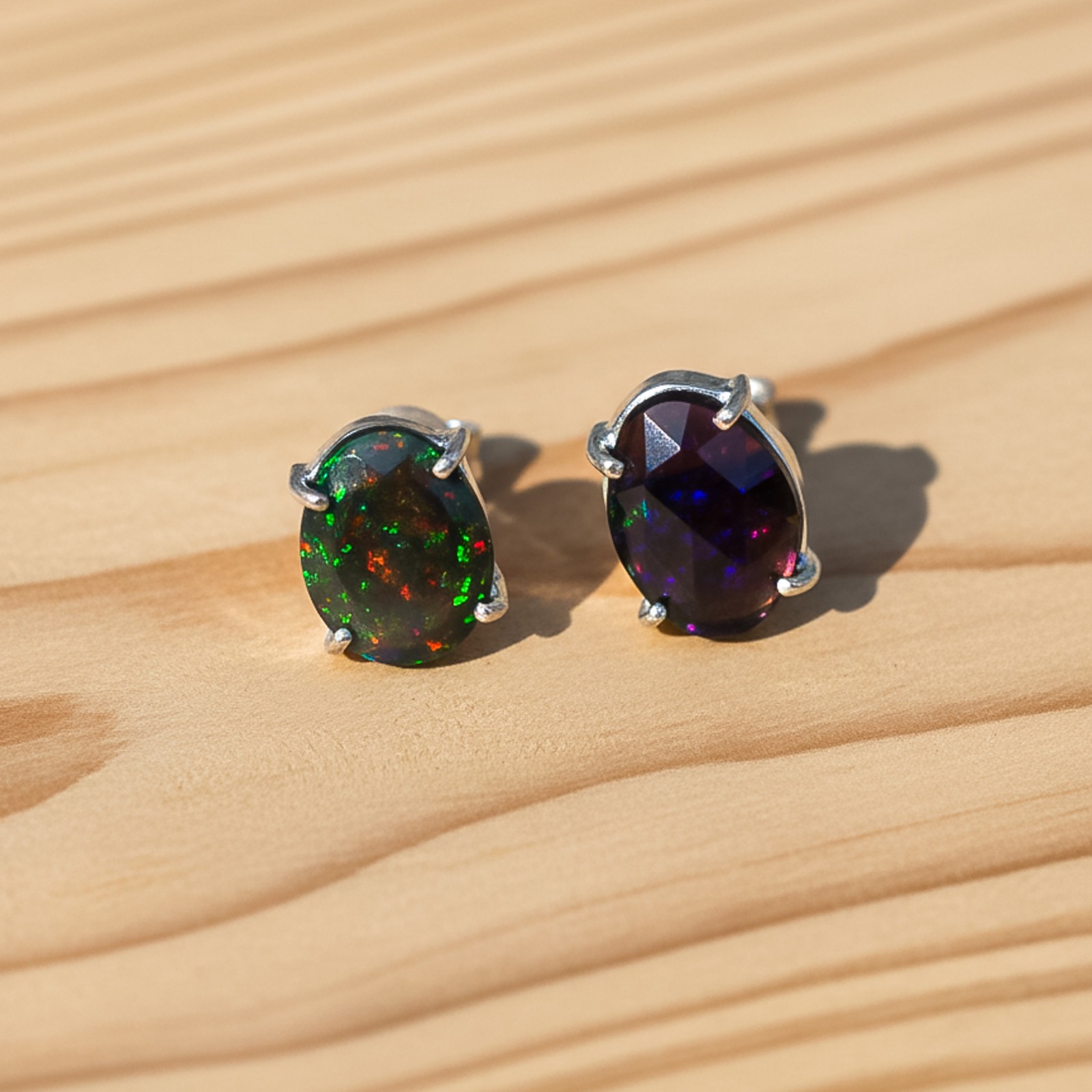 100% Original Fire Opal Oval Gemstone 925 Sterling Silver Women Stud Earrings