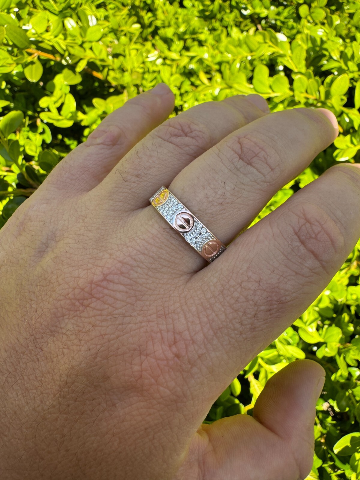Real Iced Moissanite Eternity Band Wedding Screw Ring 14k Rose Gold 925 Silver