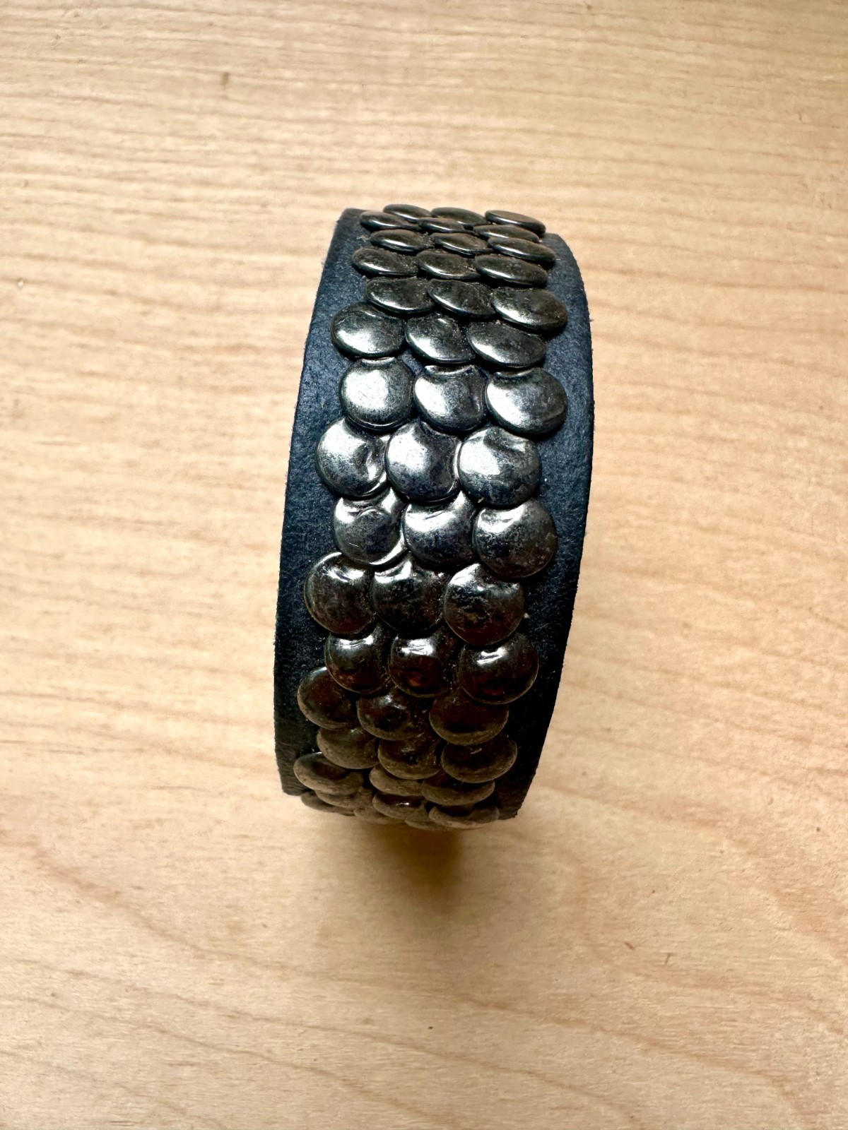 Wholesale Black Leather Cuff Bracelet with Silver Studs – 8 Pack