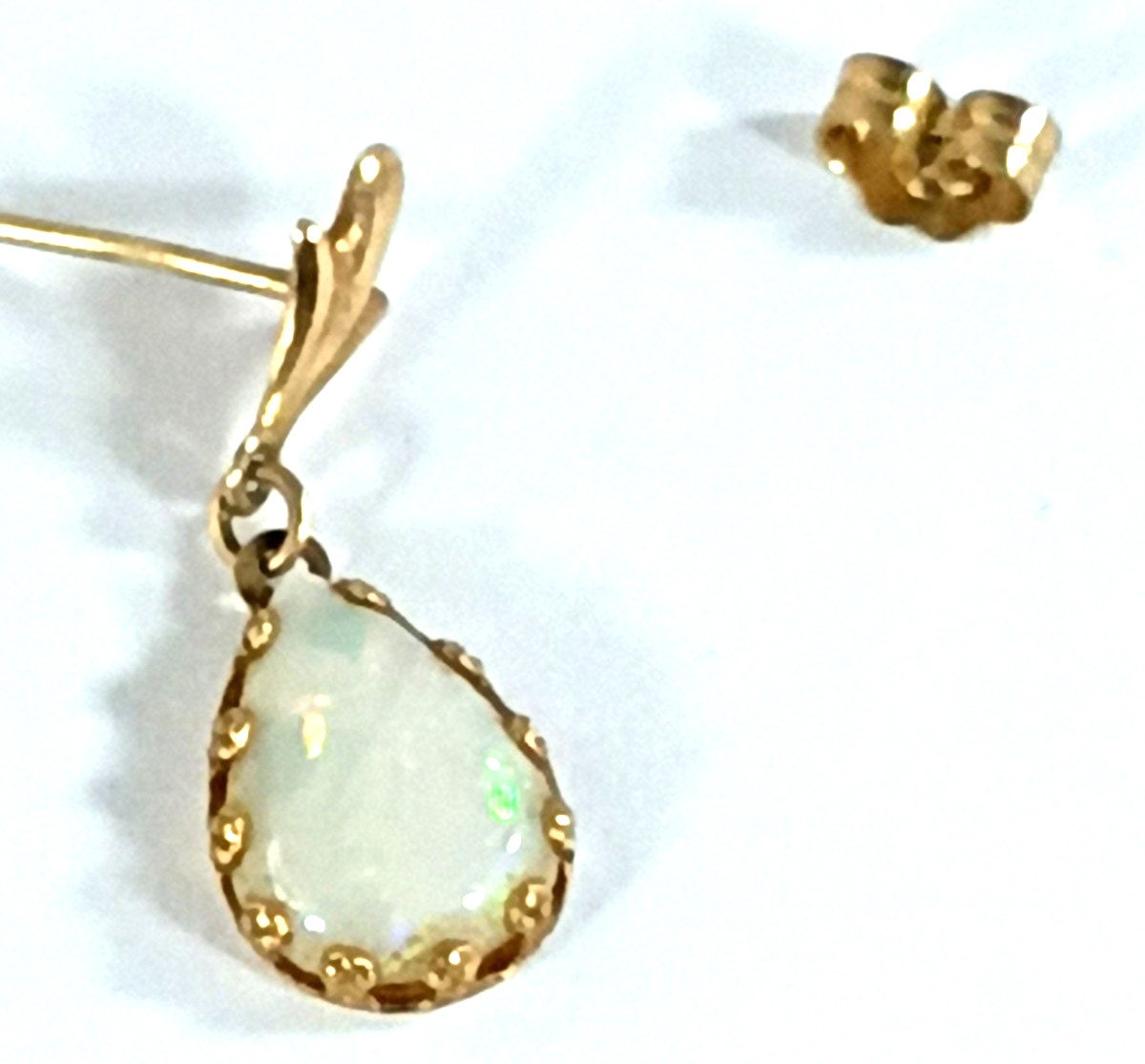 Vintage 14K Gold Opal Earrings & Pendant Set Natural White Fire Opal Mexico