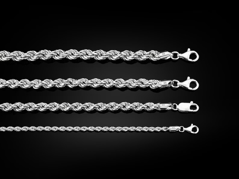 925 Sterling Silver Rope Chain Necklace Bracelet 3-10mm Diamond Cut Rhodium
