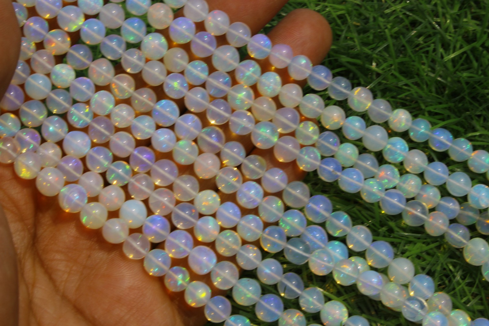 Natural Ethiopian Opal Round Beads 5-6mm Smooth Gemstone 8 Inch Strand Loose