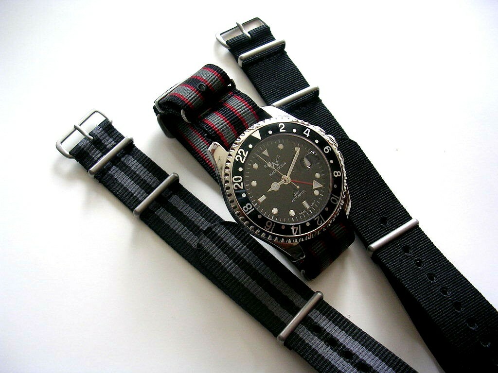 20mm Black Grey stripe NATO G10 nylon watchband strap 3 pak RAF Bonded IW SUISSE