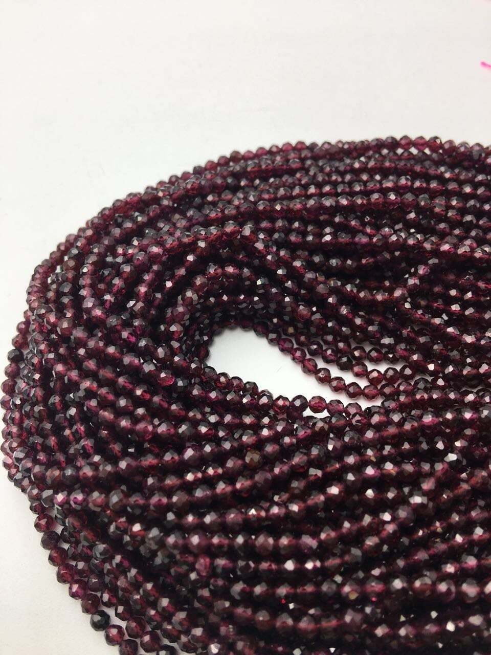 Natural Garnet Faceted Round Beads 2mm 3mm 4mm 5mm 15.5″ Strand