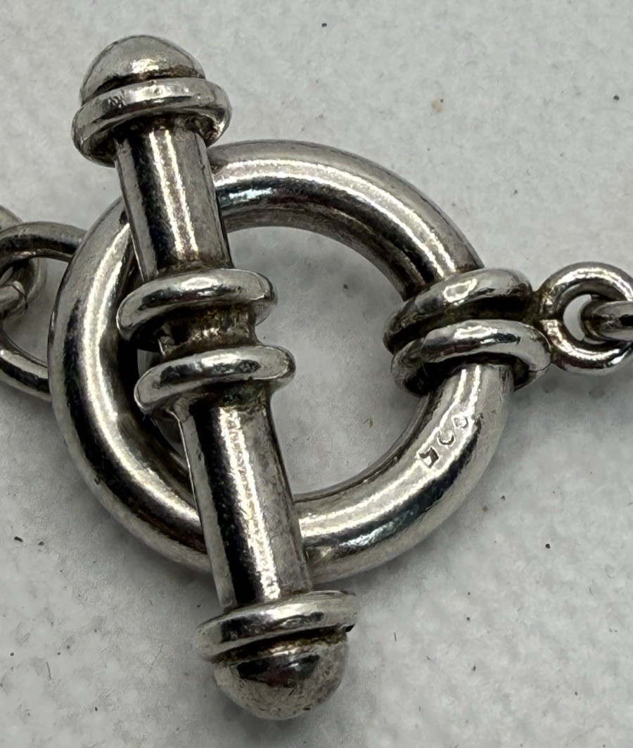 Sterling Silver 925 Charm Rolo Belcher Link Toggle Bracelet 28g 8′ Chunky