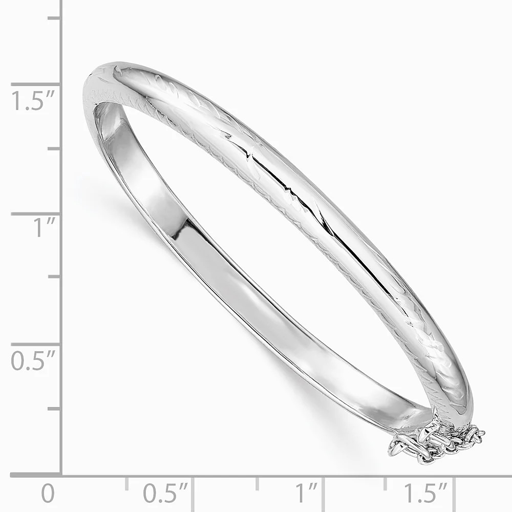 Sterling Silver RH-Plated Pol. & D/C 4mm W/ Safety Hinged Children’s Bangle
