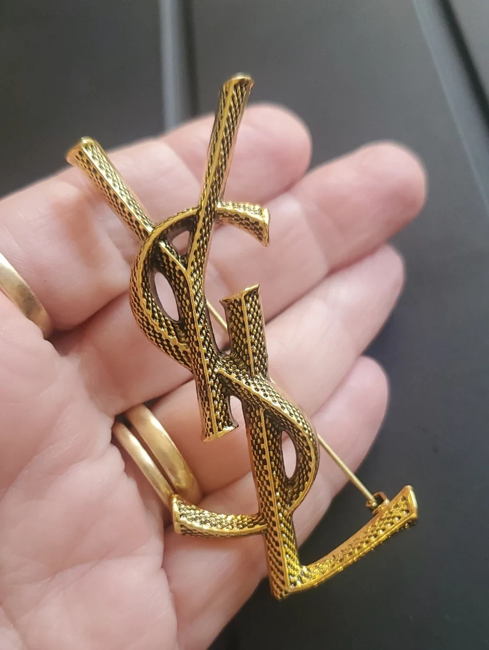 YSL Saint Laurent Paris Cassandre Brooch Stamped Gold