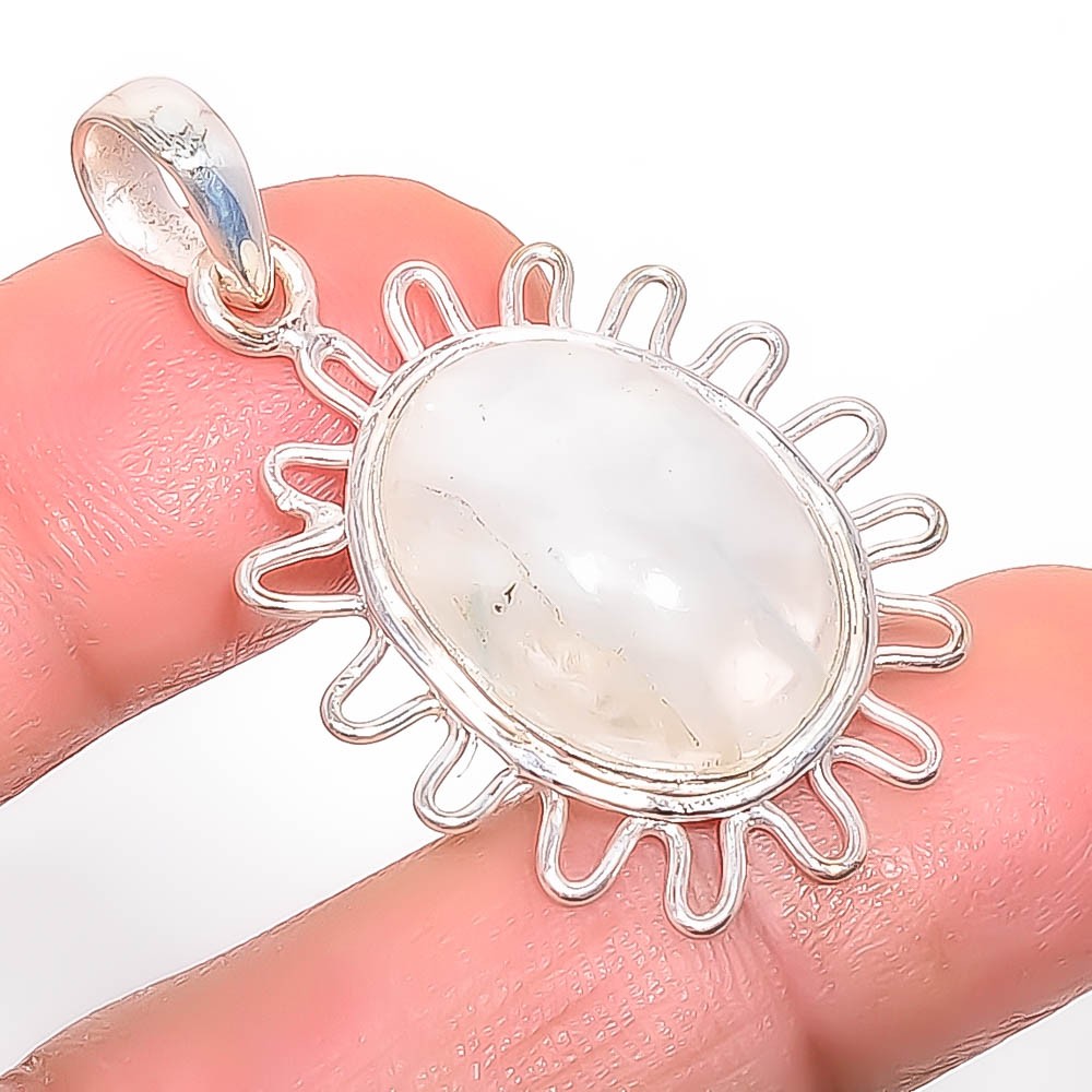 Natural Rainbow Moonstone – Bihar 925 Silver Plated Pendant 1.56″ P7350-61