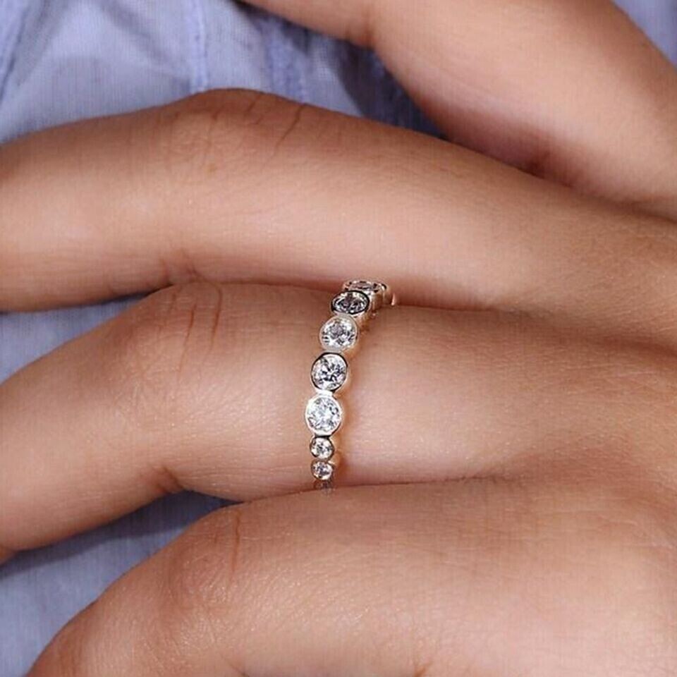 Bezel Set 1.00Ct Round Lab Grown Diamond Full Eternity Ring Band 14k Yellow Gold