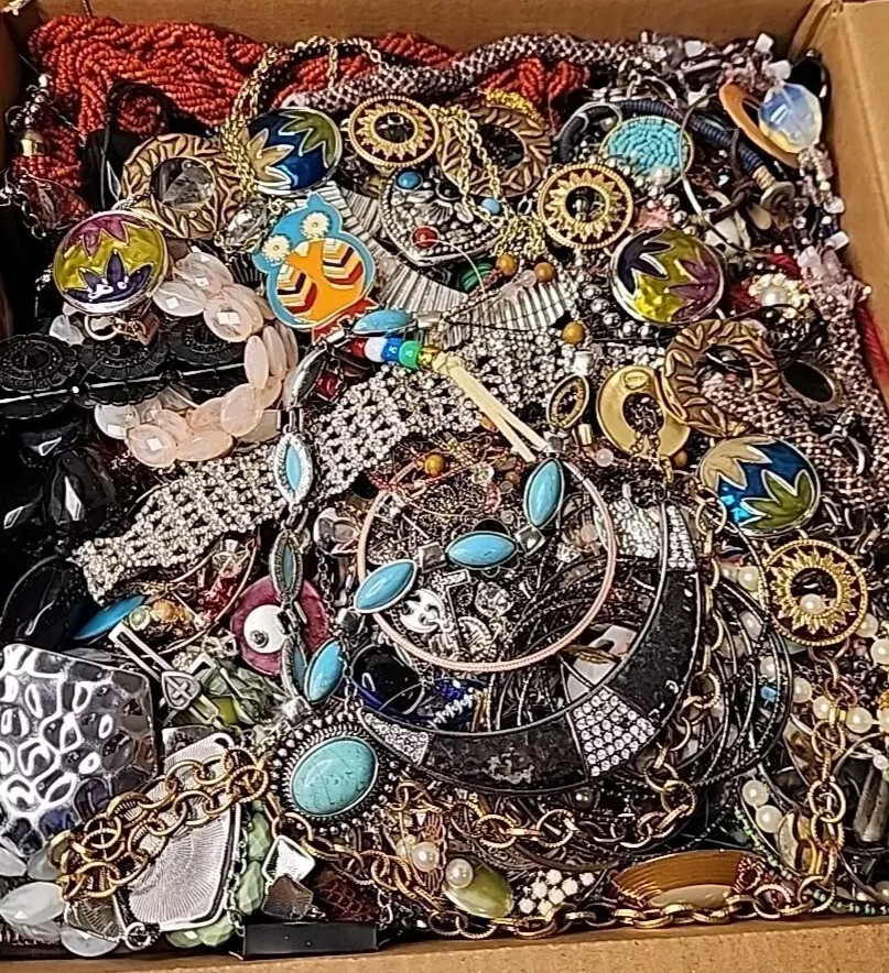 3 Poun Unsearched Jewelry Lot VTG & Now Junk & Wear & Resell Craft FUN Free Ship