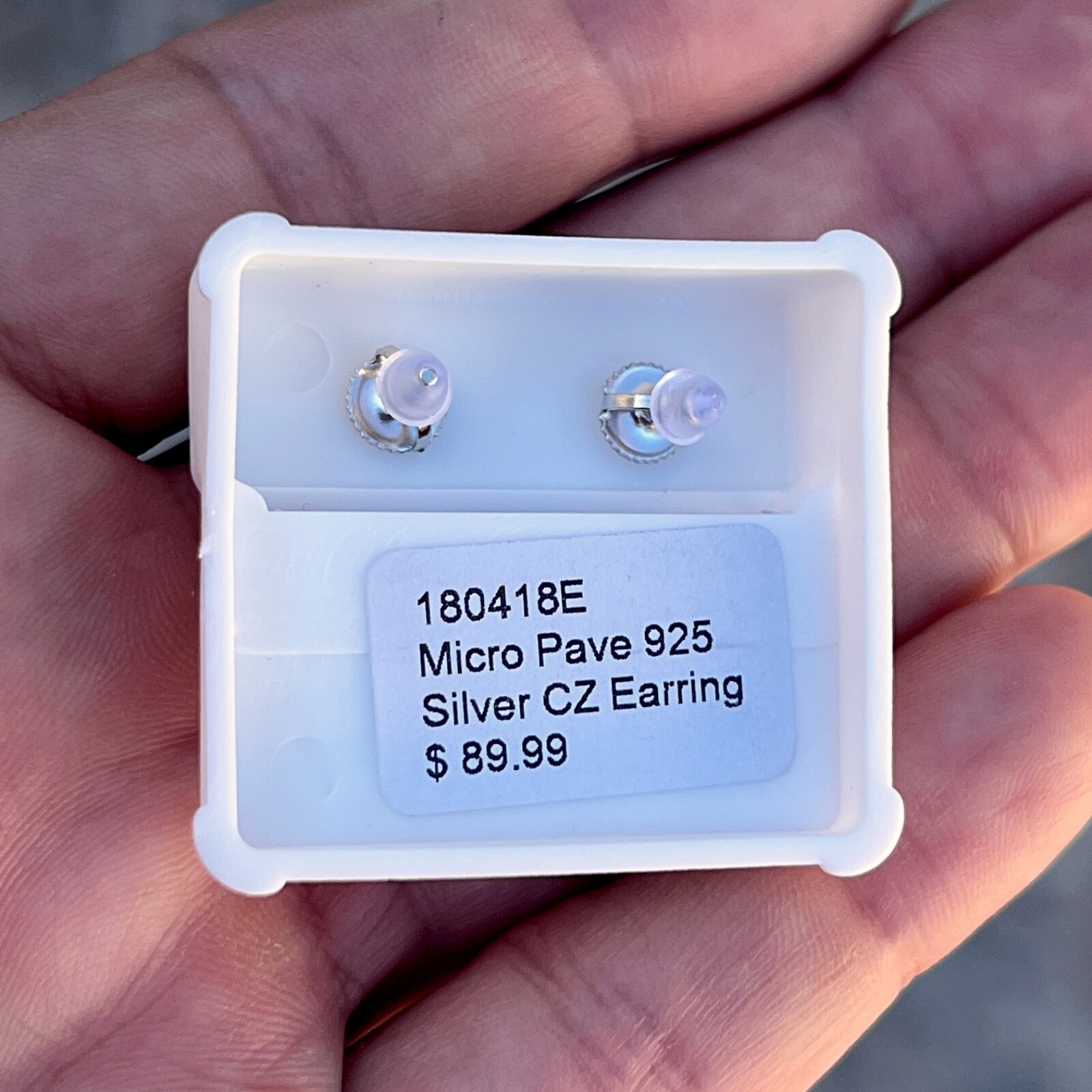 Real Solid 925 Silver Square Micro Pave CZ Iced Bling Out Hip Hop Earrings 9.5mm