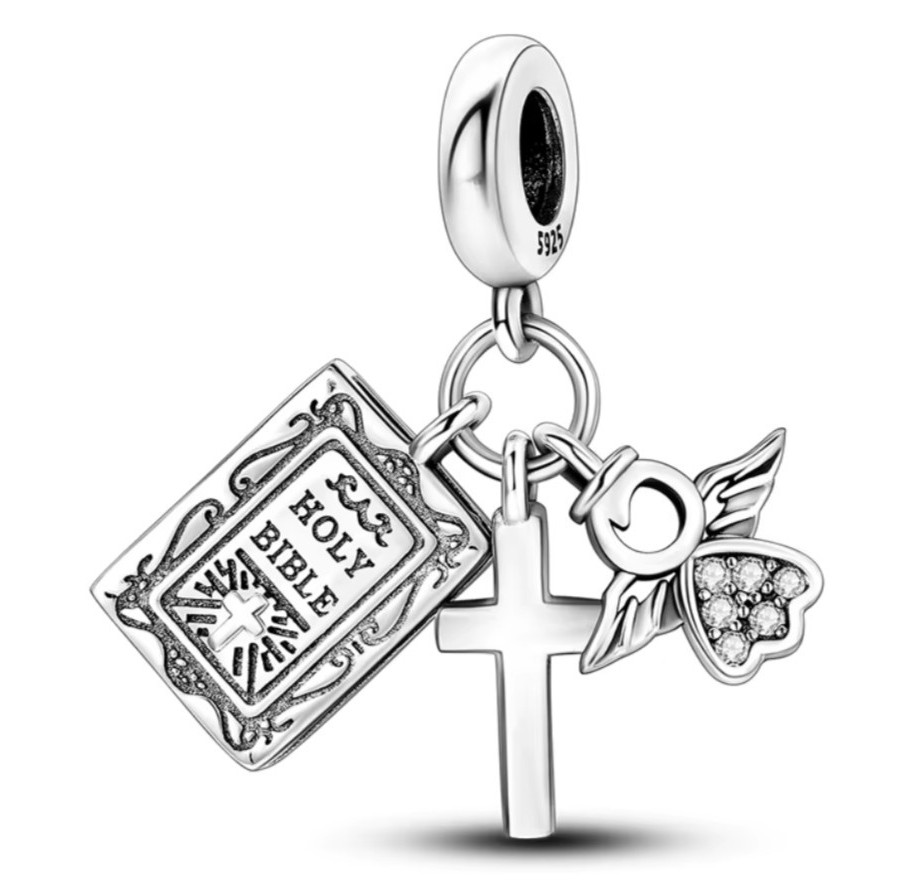Sterling Silver 925 Signed Religious Dangle Charm Cross
