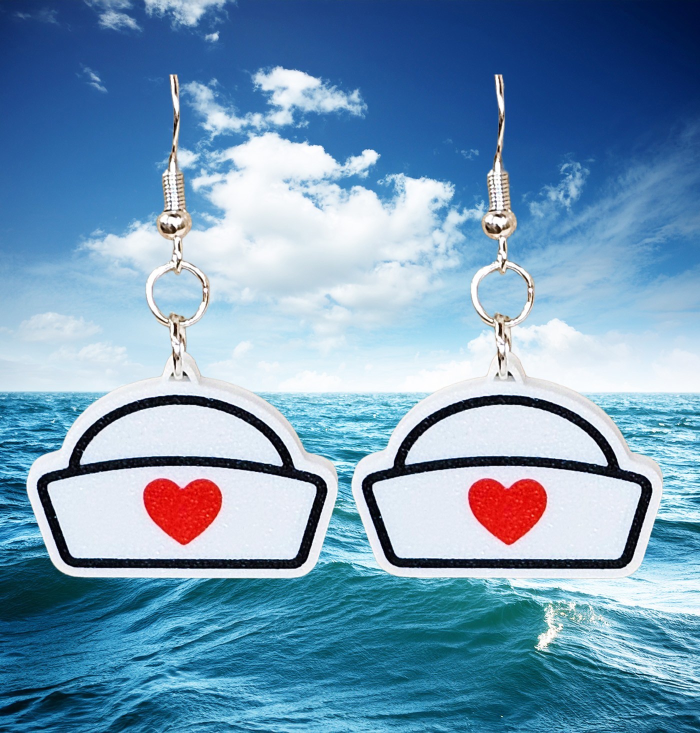 Sailor Hat Earrings Nautical Style Dangle Earrings Coastal Jewelry Gift