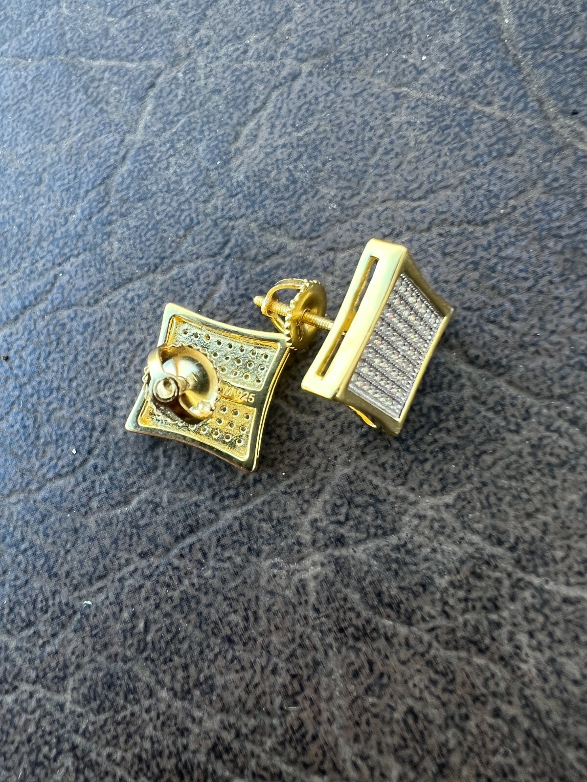 Square Kite Earrings Iced CZ Hip Hop Mens Ladies 4mm-18mm 14k Gold Plated