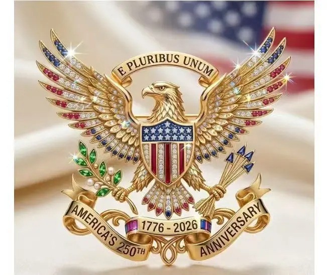 US 250th Anniversary Brooch Pin, Patriotic Bald Eagle Rhinestone Lapel Pin Jewel