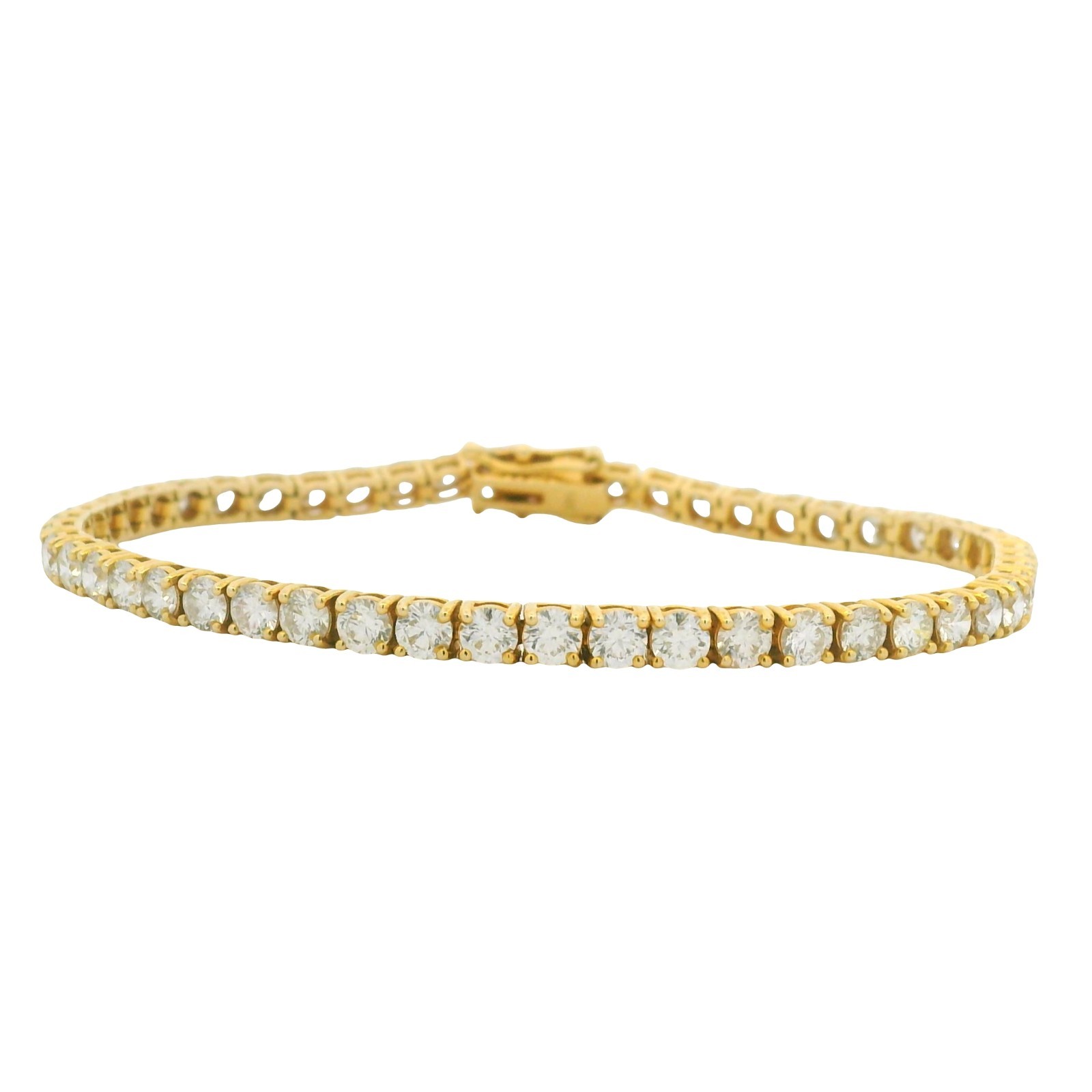 14k Yellow Gold Natural 6.36 Carat Round Brilliant Cut Diamond Tennis Bracelet
