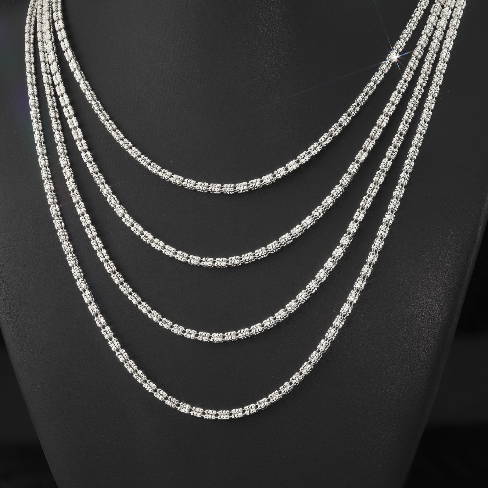 Solid 925 Sterling Silver 3mm 4mm Diamond-Cut Ice Chain Italian Necklace 16″-24″