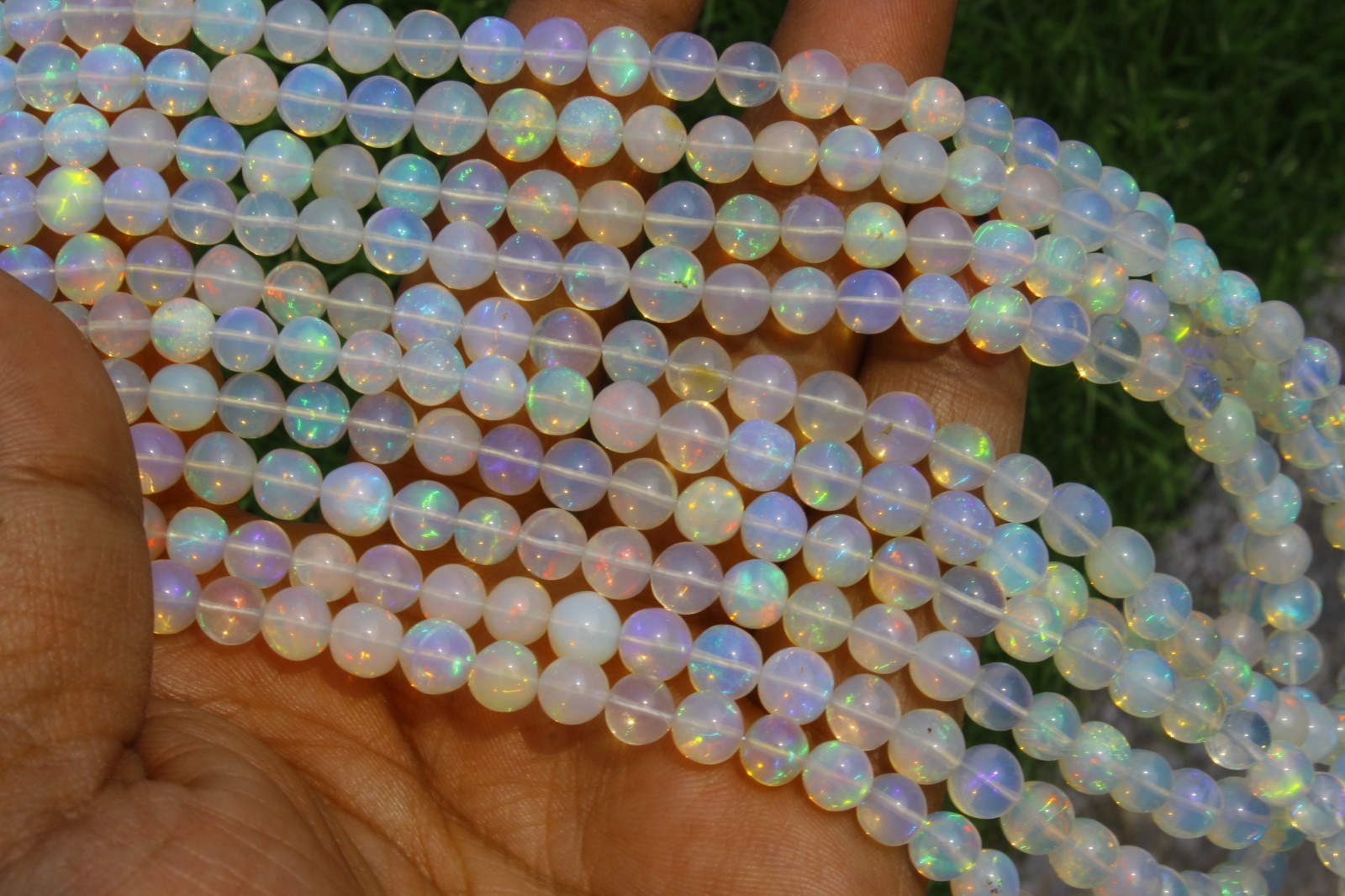 Natural Ethiopian Opal Round Beads 5-6mm Smooth Gemstone 8 Inch Strand Loose
