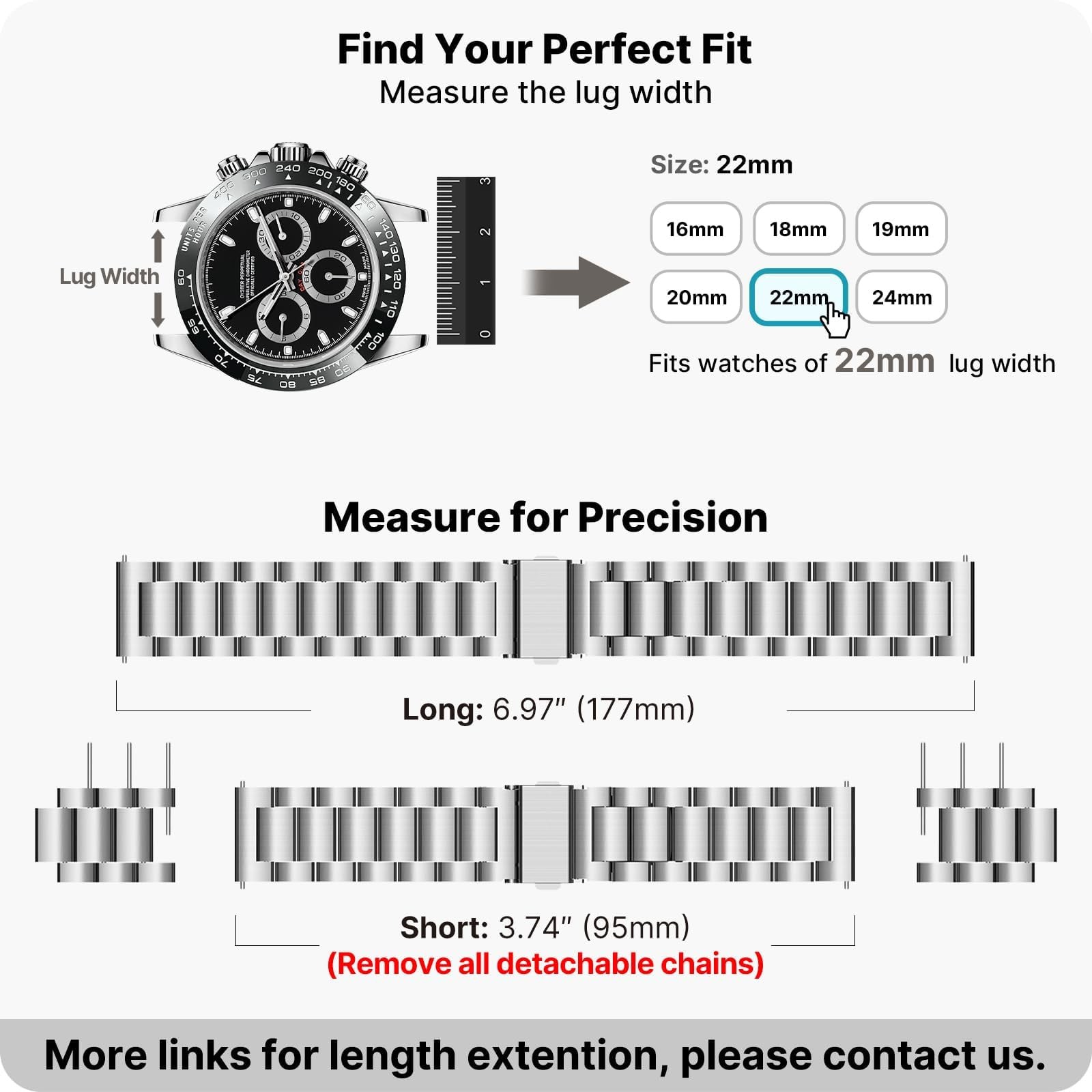 Fullmosa Stainless Steel Watch Band 16mm 18mm 19mm 20mm 22mm 24mm, Quick Rele…