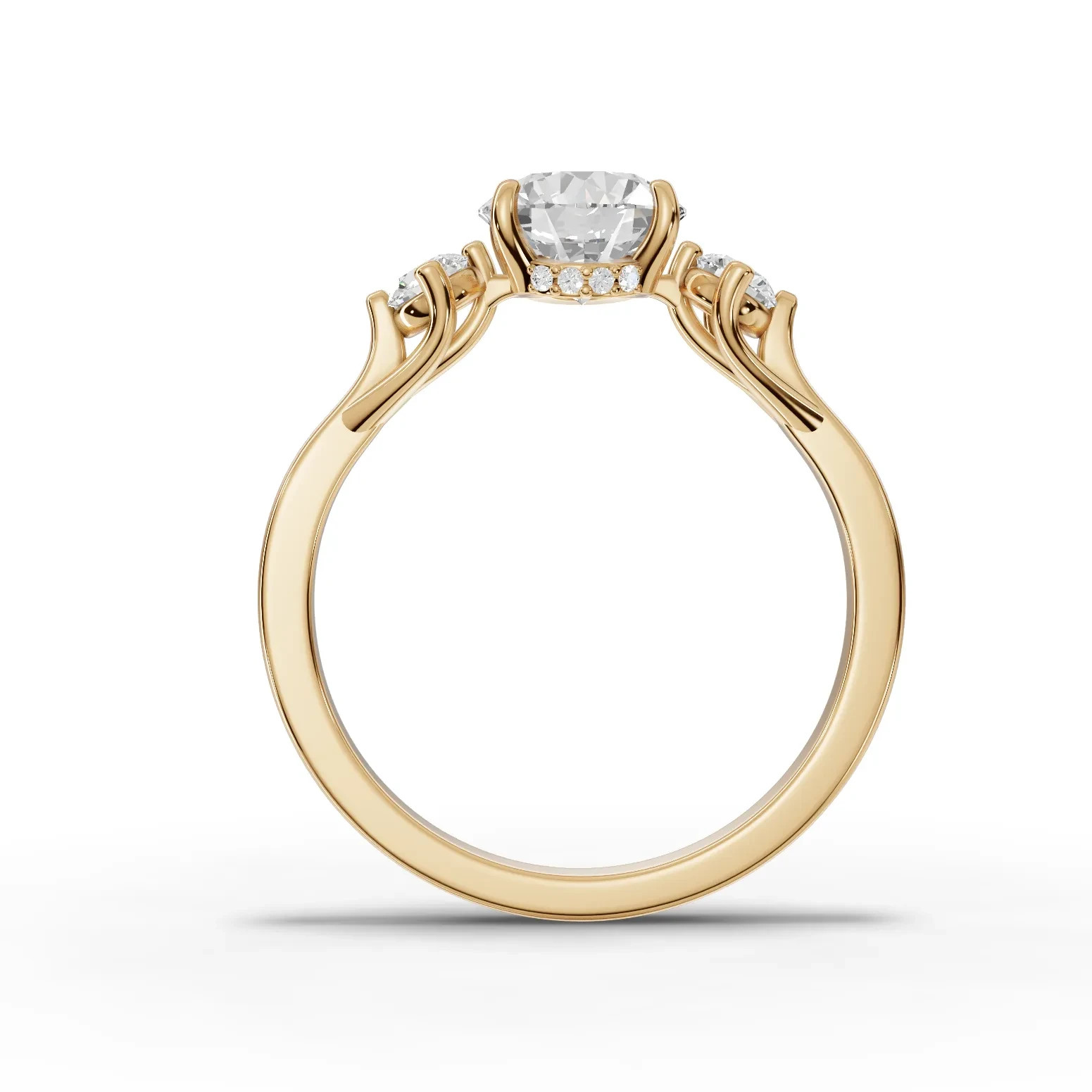 1.21 Ct Round Solitaire Lab Grown Diamond 18K Yellow Gold Hidden Halo Ring