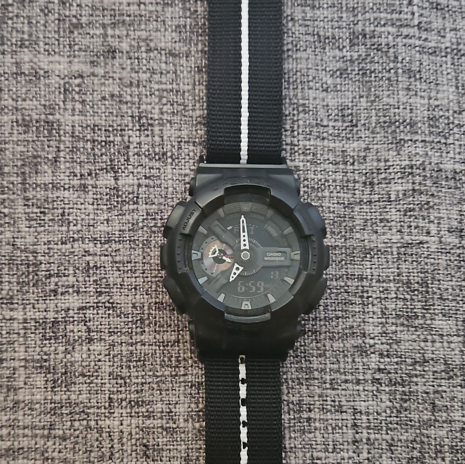 Casio G-SHOCK Analog/Digital 200m Black Case, Jays And Kays Adapter- Nylon Strap