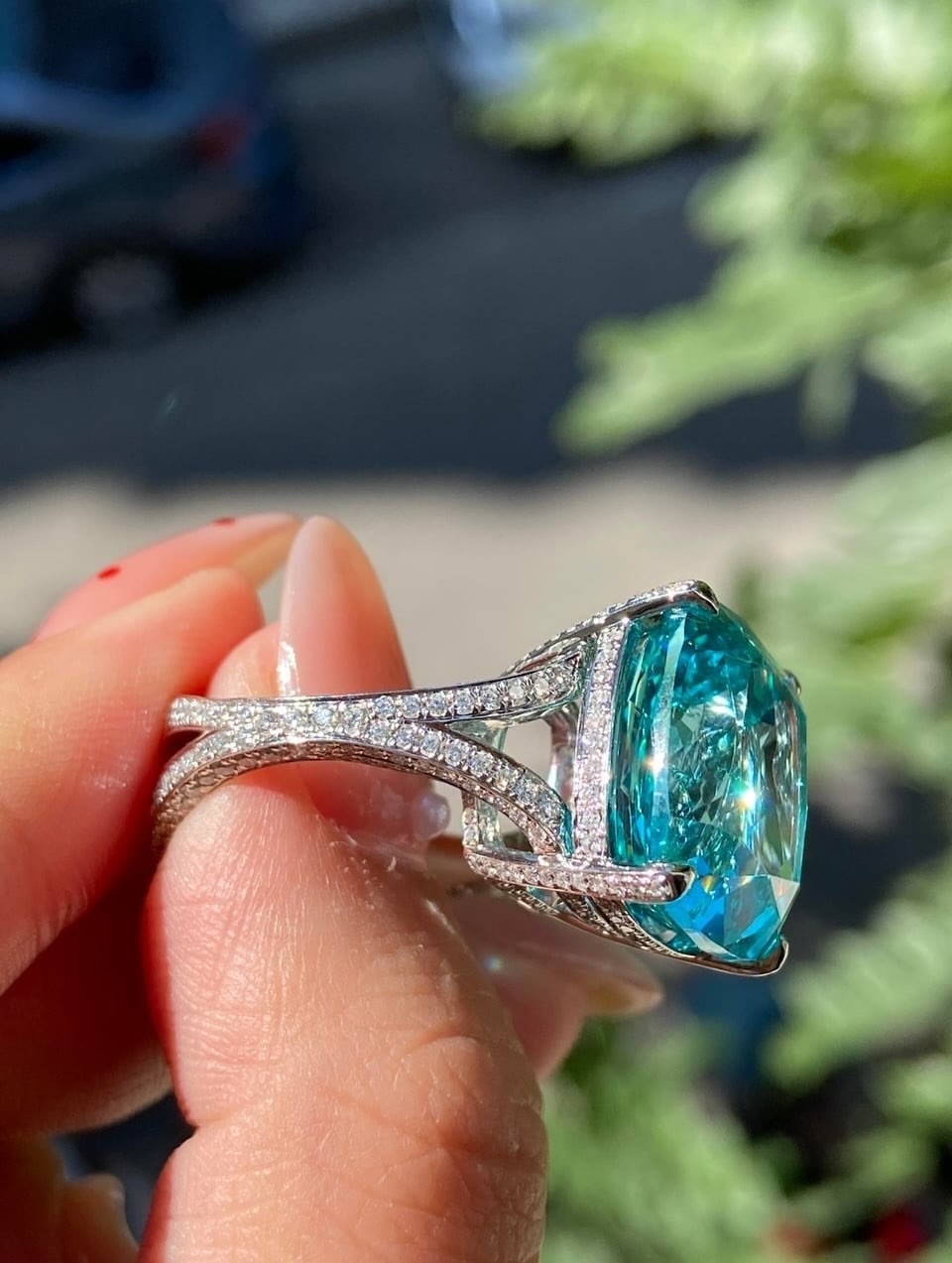5.50 CT Cushion Cut Paraiba Tourmaline & Diamond Engagement Ring 14K White Gold