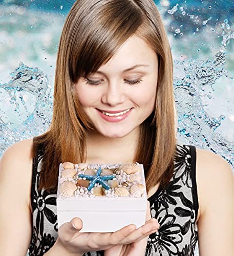 Oceanic White Wooden Jewelry Box – Handcrafted Nautical Trinket with Seashell