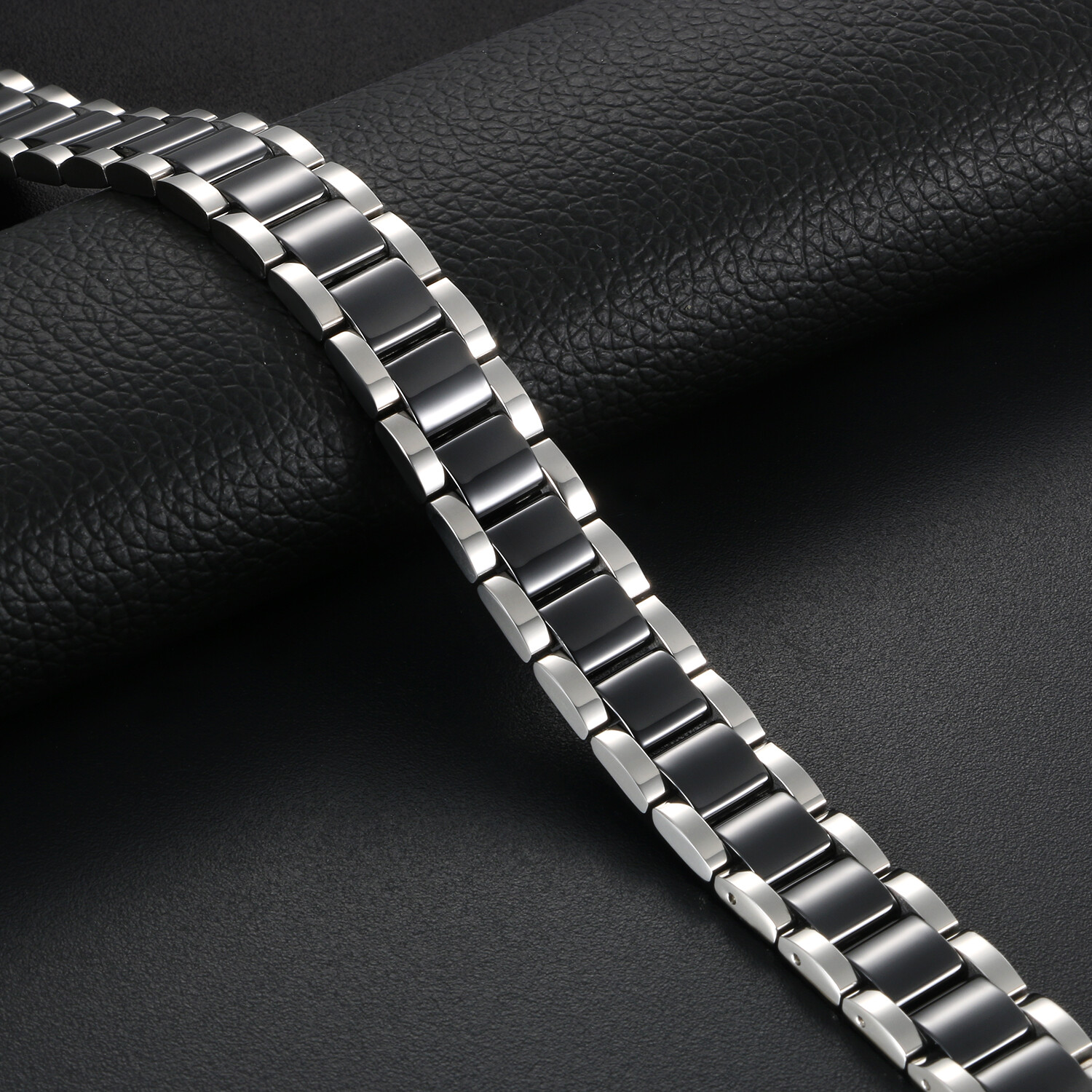 Men’s Wide Ceramic Link Stainless Steel Health Power Therapy Magnetic Bracelet