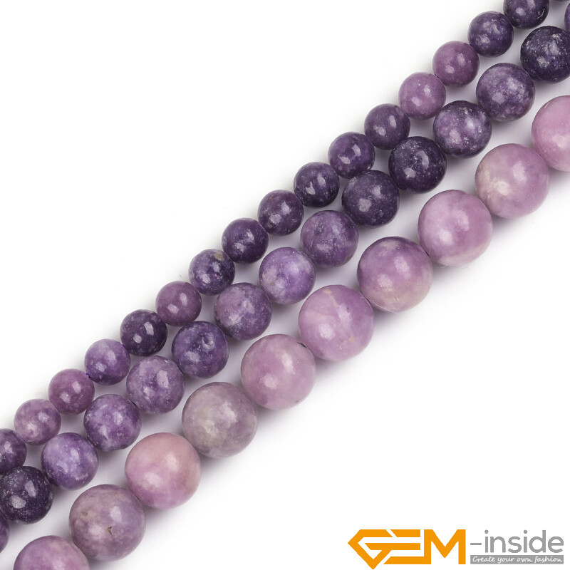 Natural Purple Lepidolite Round Polished Gemstone For Jewellery Making Beads 15″