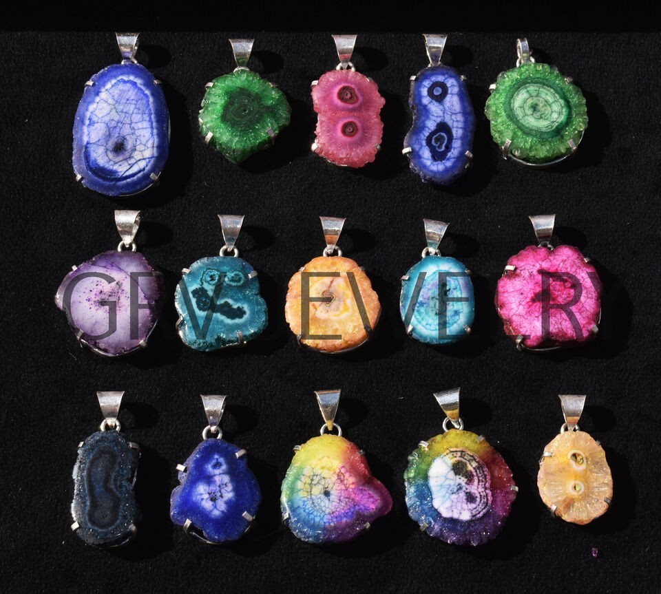 1-500 Pcs Mixed Solar Quartz Pendant Wholesale Lot Bulk: Silver Plated WH-12
