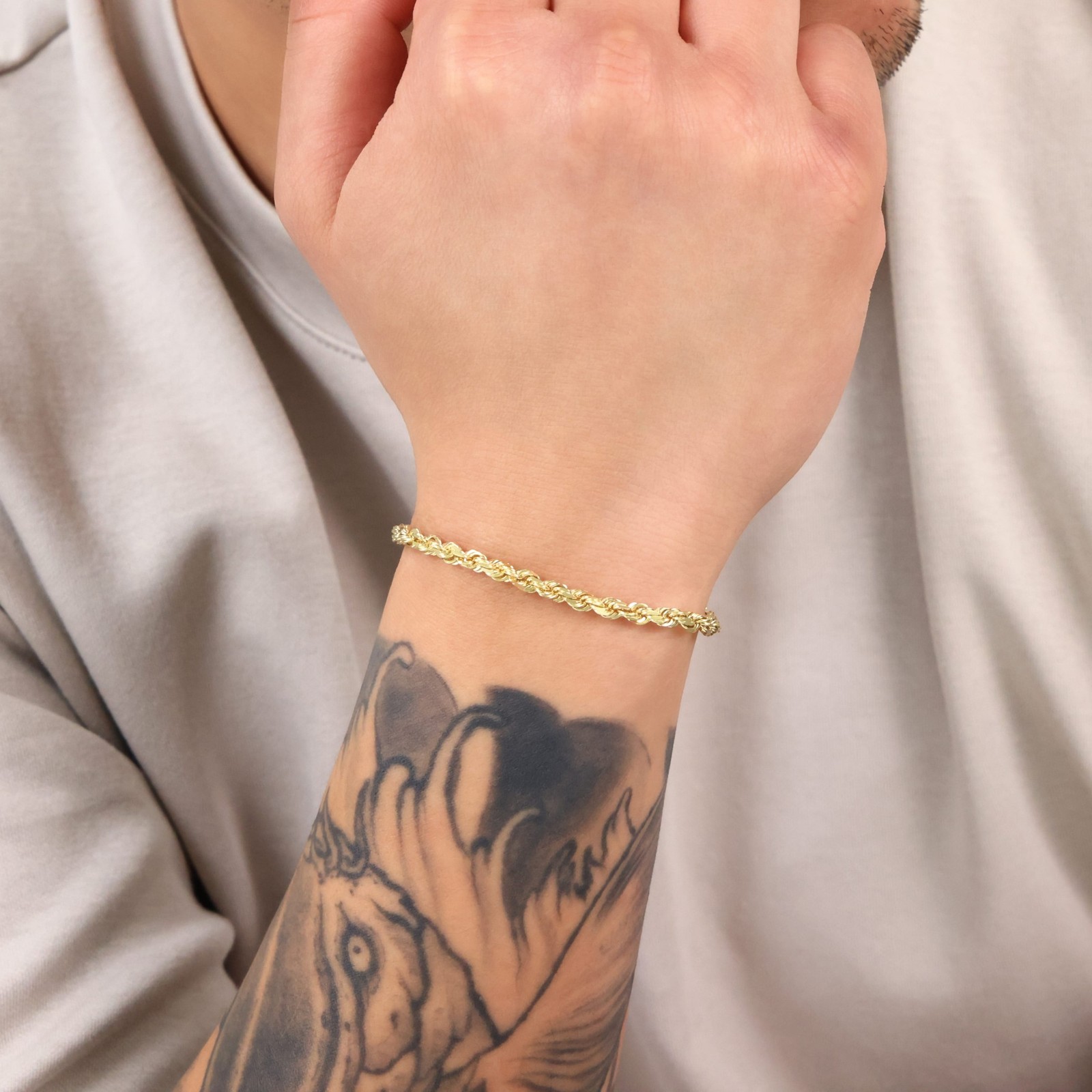 10K Yellow Gold 4mm Diamond Cut Rope Chain Bracelet Men Women 7″ 7.5″ 8″ 8.5″ 9″