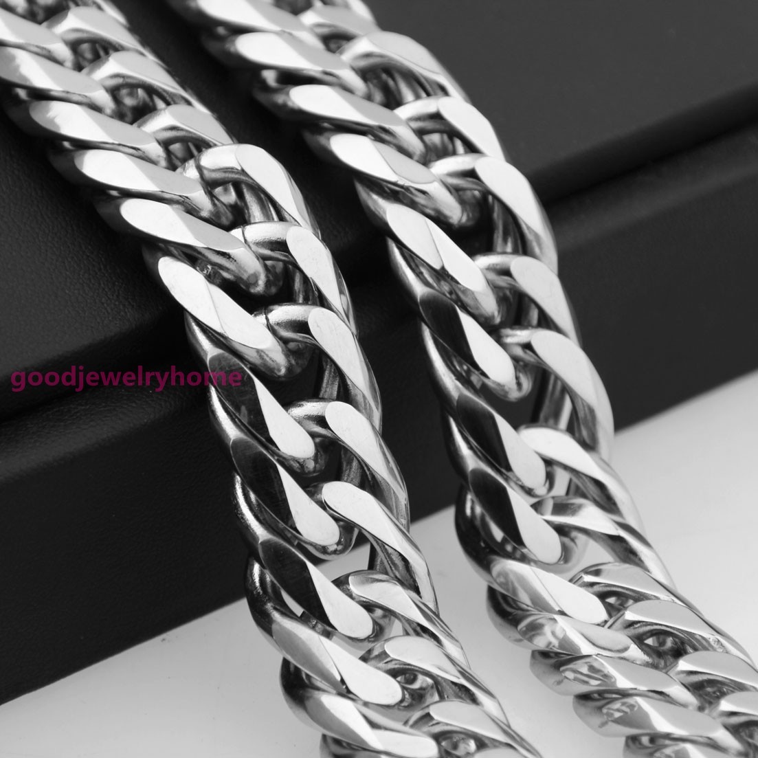 Heavy 20mm Silver Cut Curb Cuban Link Chain 316L Stainless Steel Men’s Necklace
