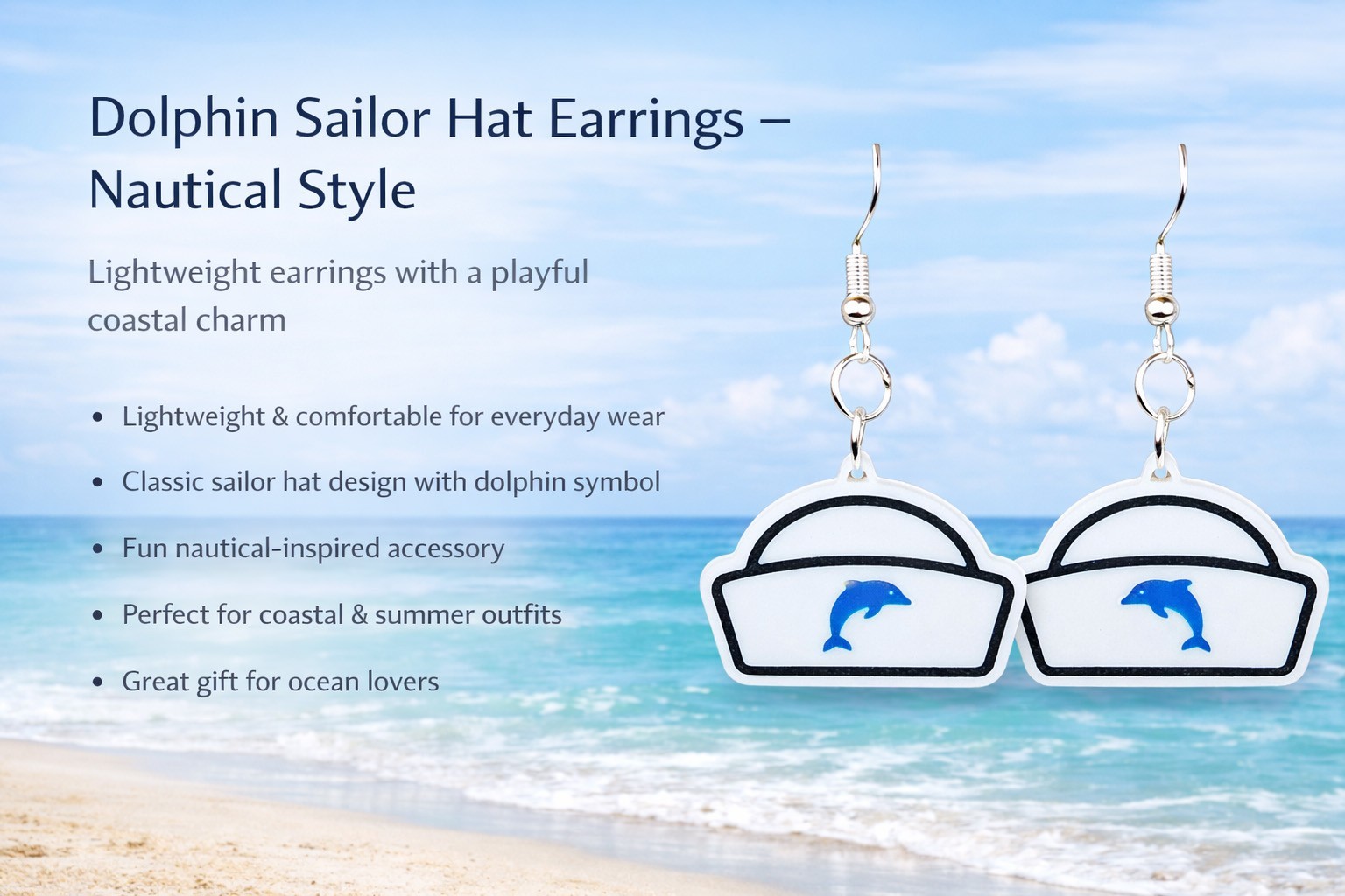 Sailor Hat Earrings Nautical Style Dangle Earrings Coastal Jewelry Gift