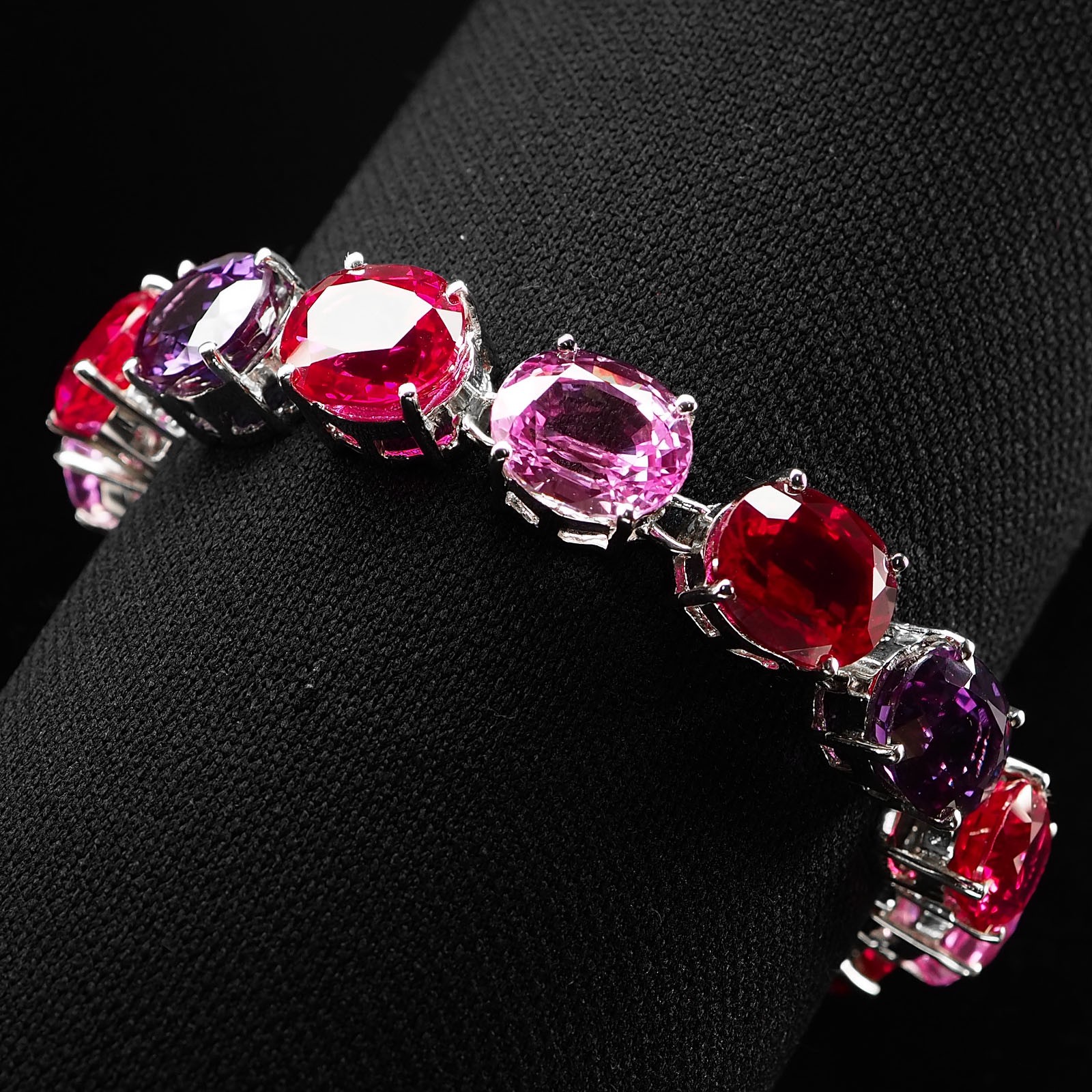 Sapphire Rubellite Tourmaline 108.50Ct 925 Sterling Silver White Gold Bracelets