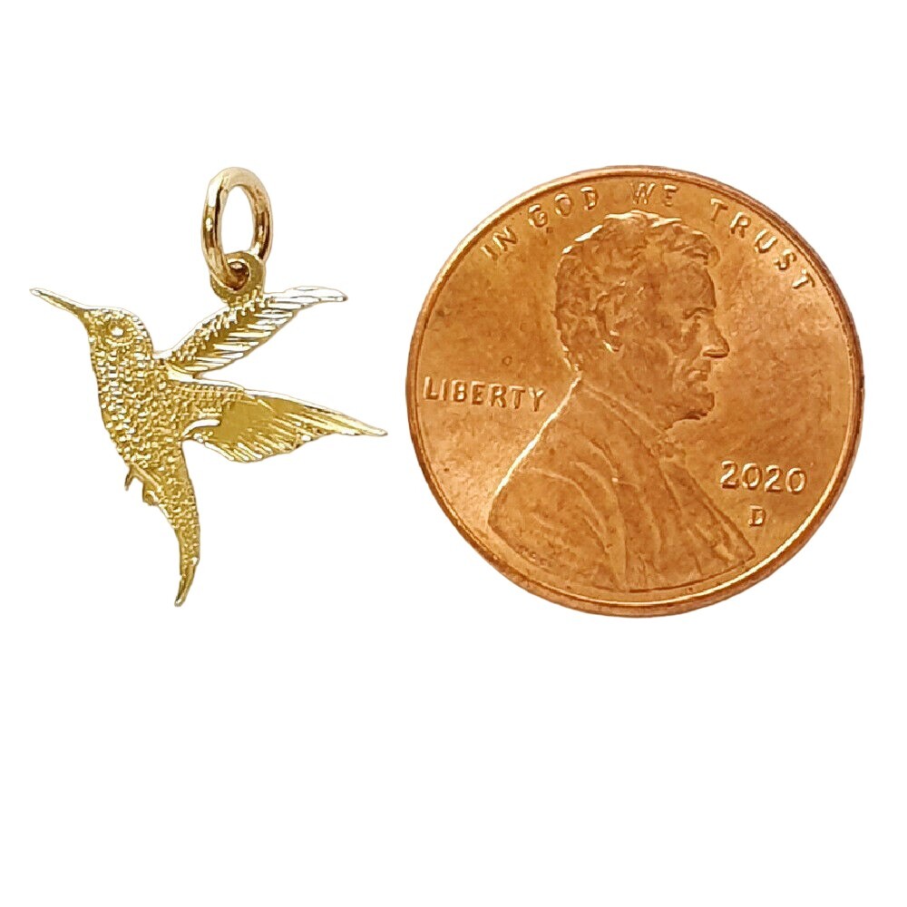 14k Yellow Gold Hummingbird Charm / Pendant, Made in USA