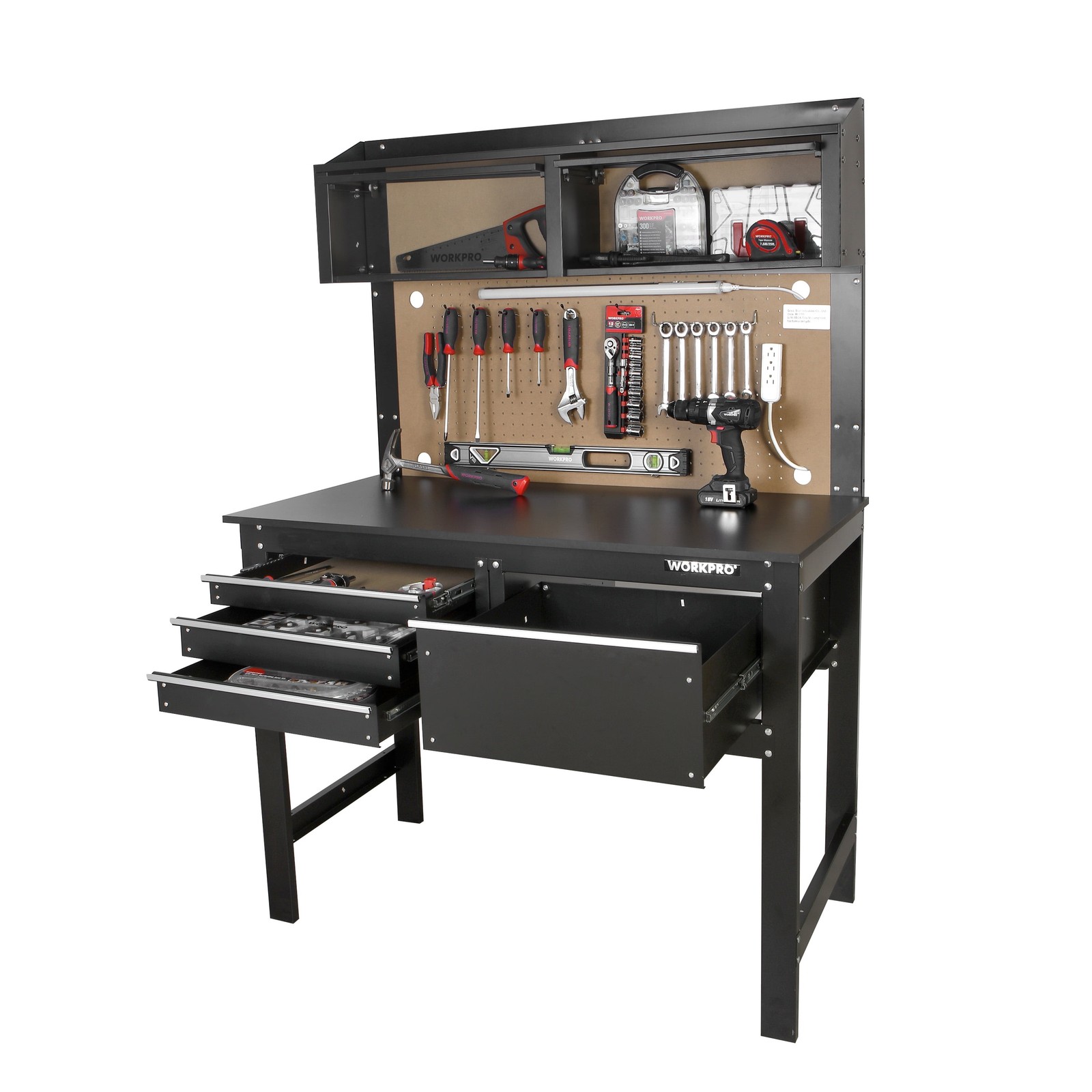 2-in-1 Workbench Cabinet Combo W/ Work Light 48in Rust Resistant Tool Storage