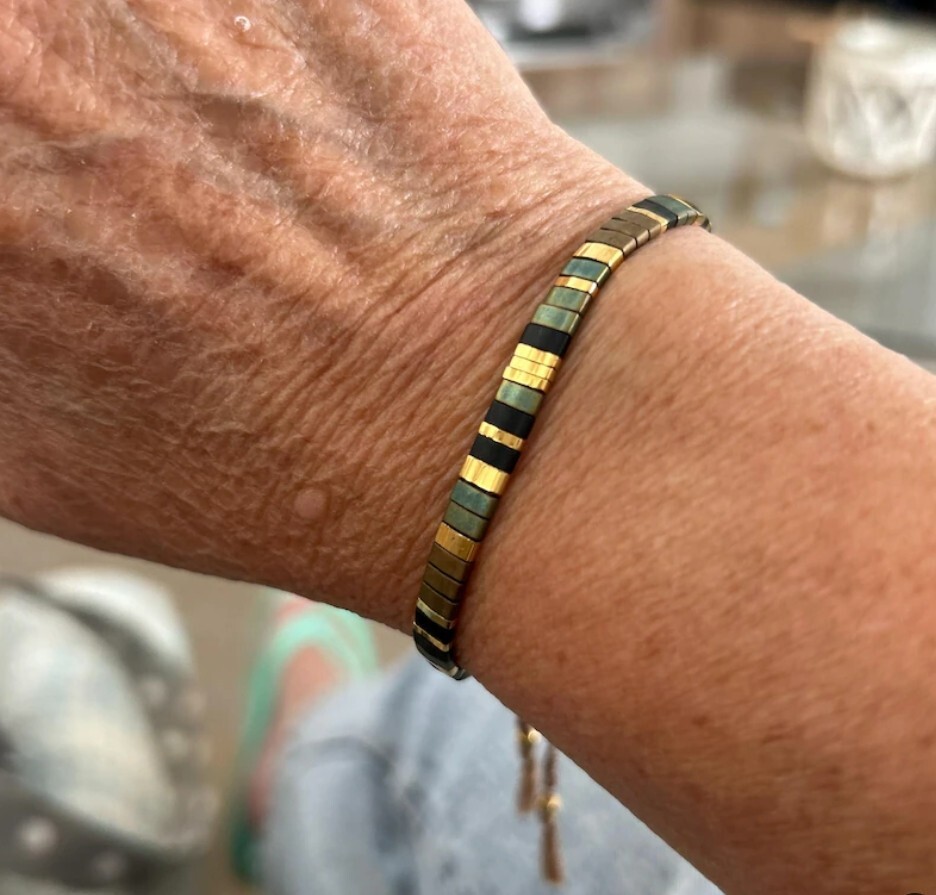 Simple Bohemian Tila Flat Woven Stripe Beads American Beaded Minimalist Bracelet
