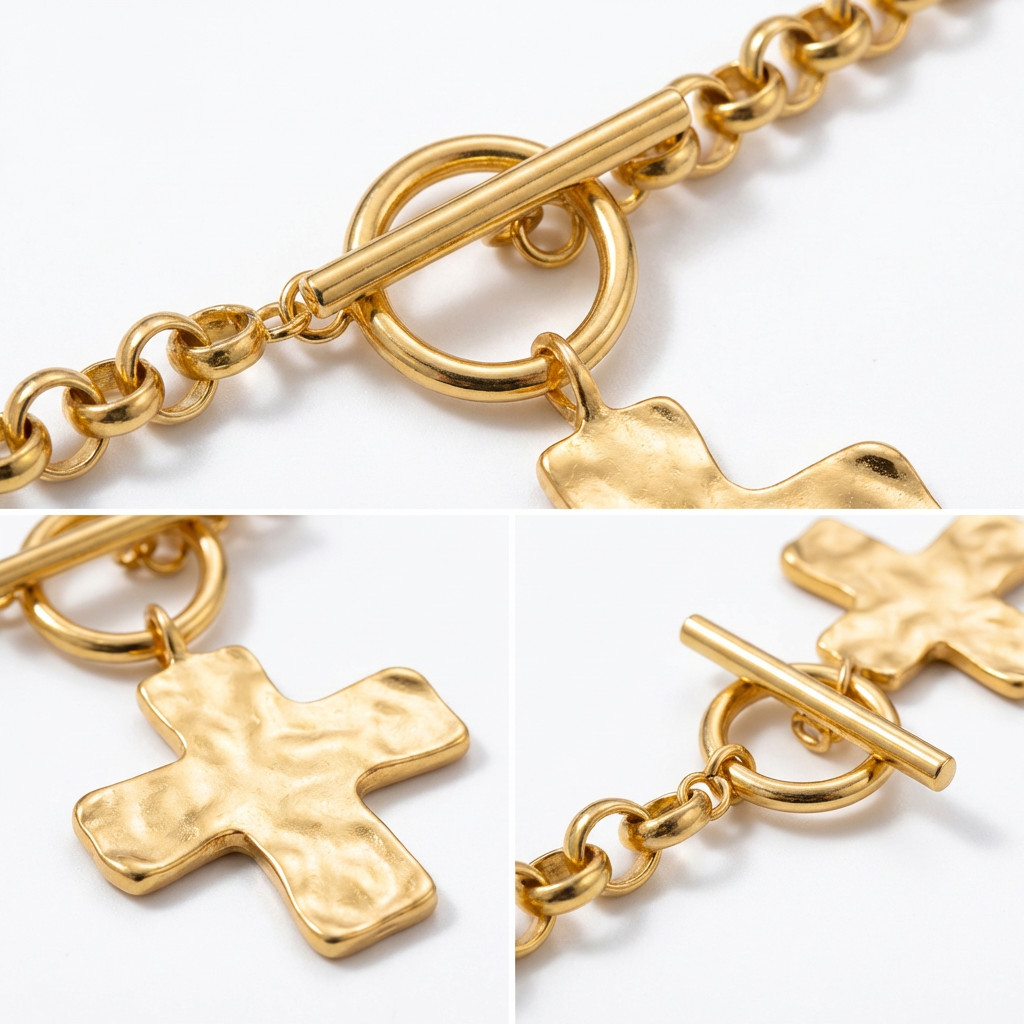 1pc Minimalist Fashionable Gold Hammered Thick Cross Pendant Necklace