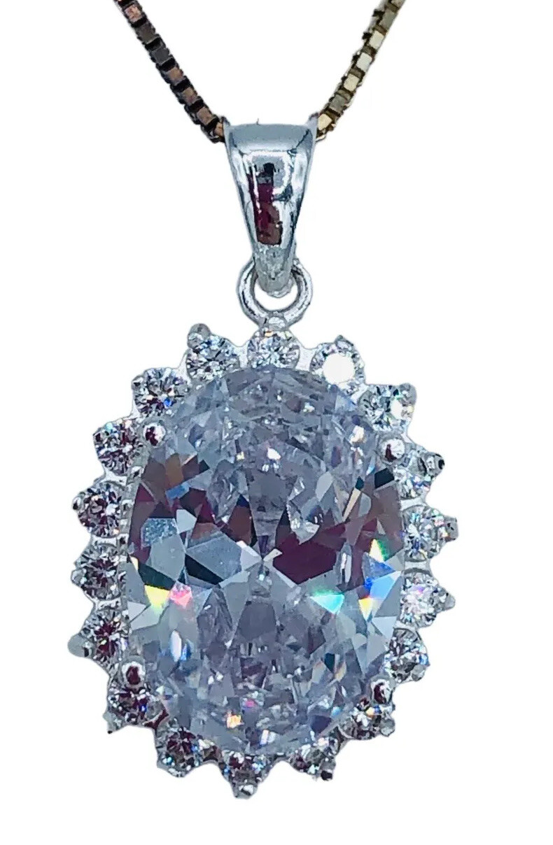 JC 925 Sterling Silver Cz Lab Created Sapphire pendant Necklace