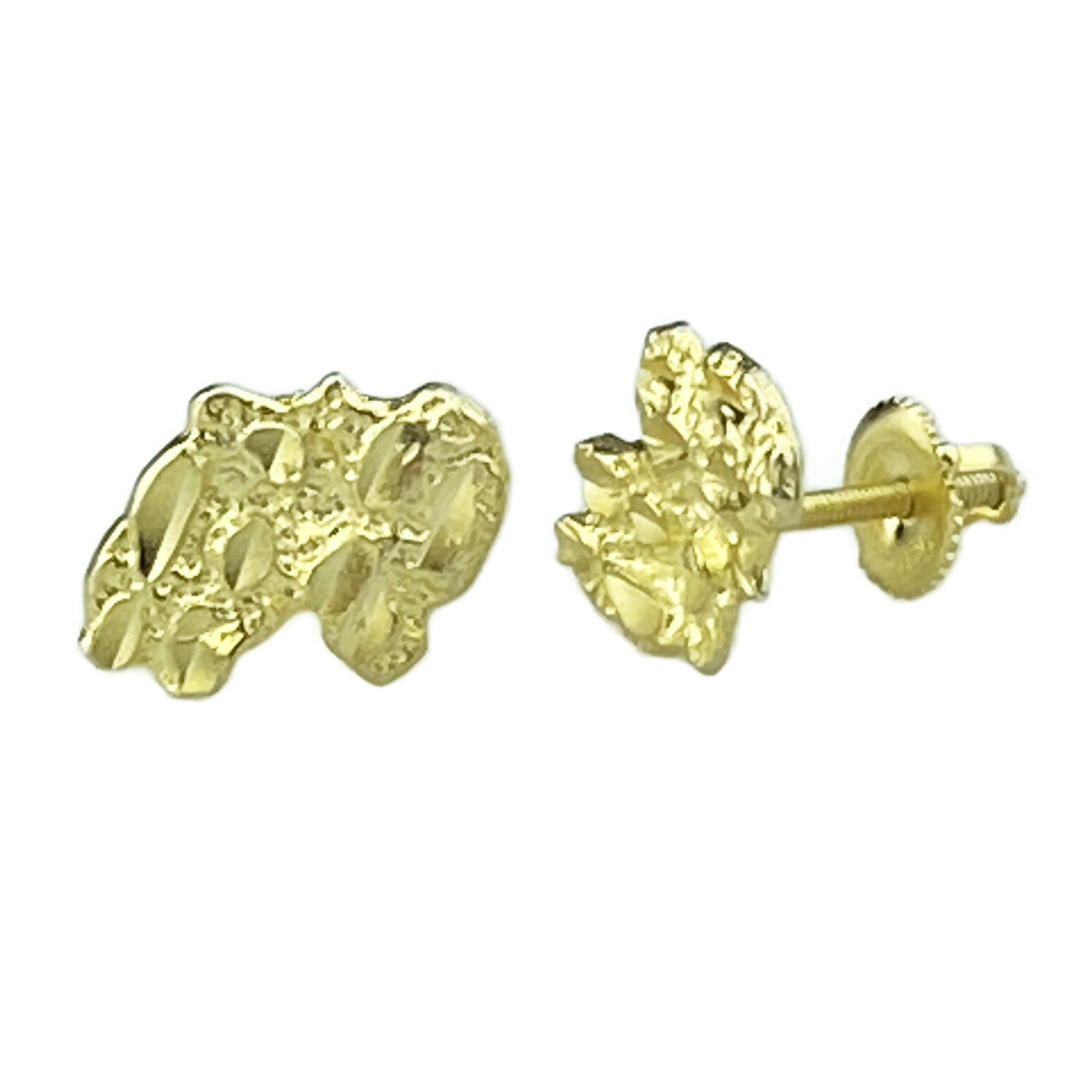 14k Gold Plated Nugget Earrings 925 Sterling Silver Cut Screw Back 14MM