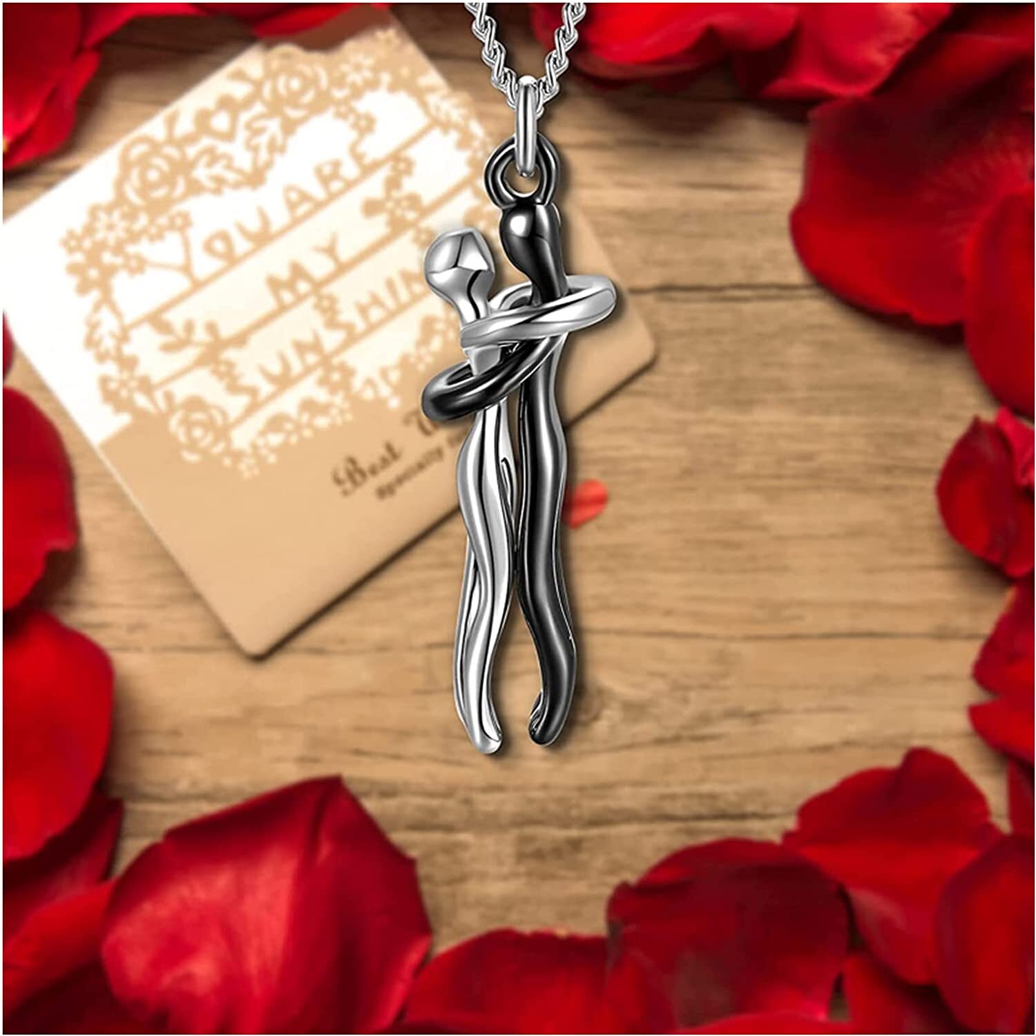 Couple Hugging Pendant Necklace Lovers Together Forever Metal Plating Love Style