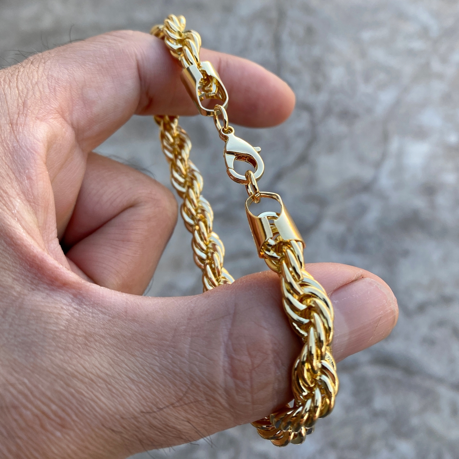 14K Gold Plated Rope Chain Hip Hop Bracelet Twisted Braided 3-8mm Thick 8″-9″ In