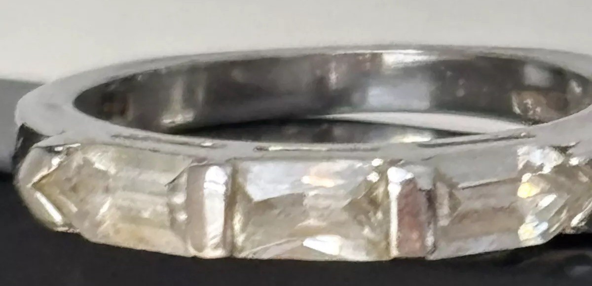 Wedding Band In Silver Tone/ Size 6/ Clear Rhinestones- None Missing