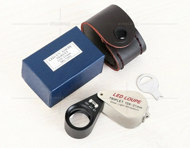 10X 20X 30X 40X 21mm Magnifying LED Triplet Loupe Dual Light White &UV Magnifier