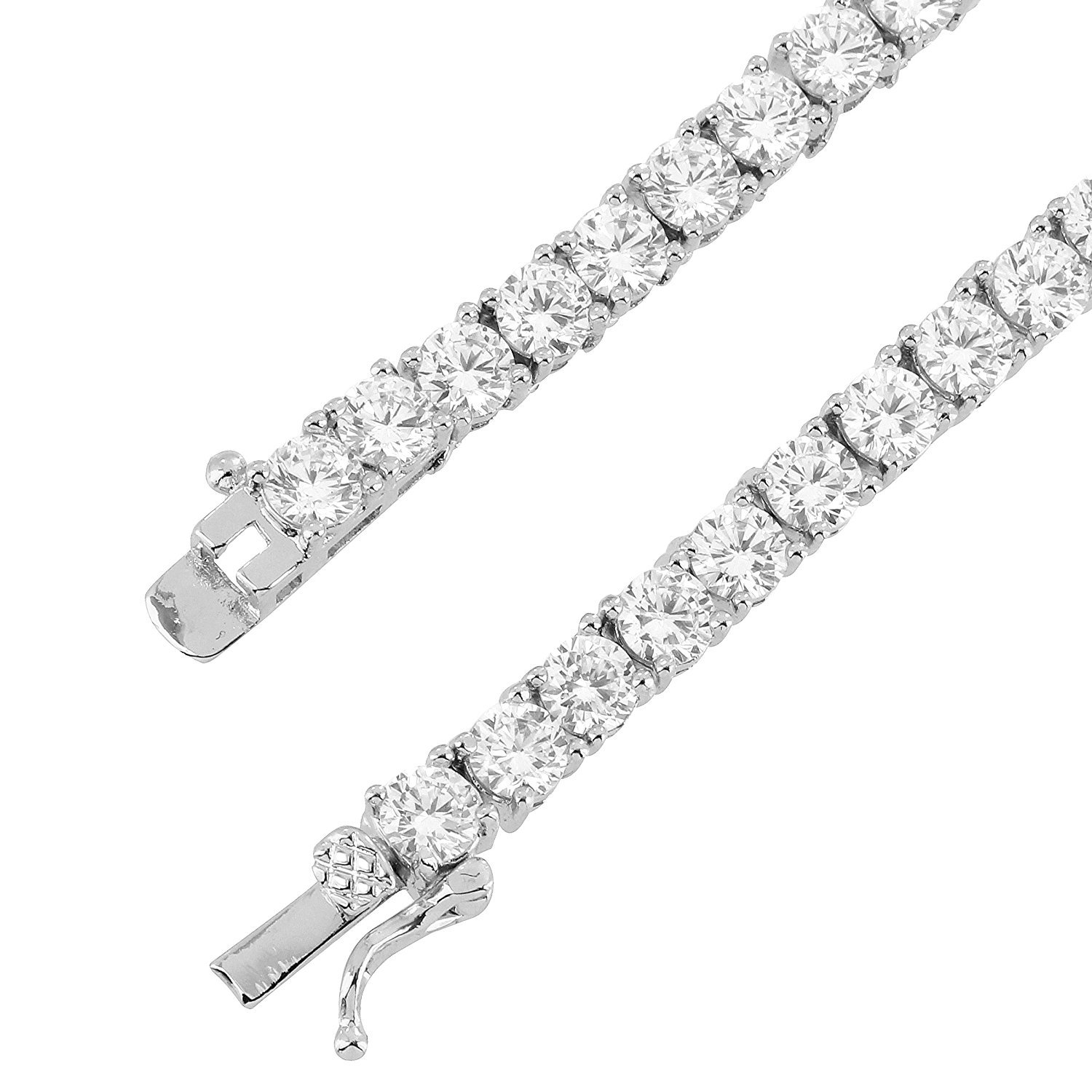 Unisex Tennis Necklace Silver Finish Lab Diamonds 4mm Choker Chain 16 inches