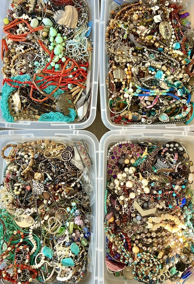 3 Poun Unsearched Jewelry Lot VTG & Now Junk & Wear & Resell Craft FUN Free Ship
