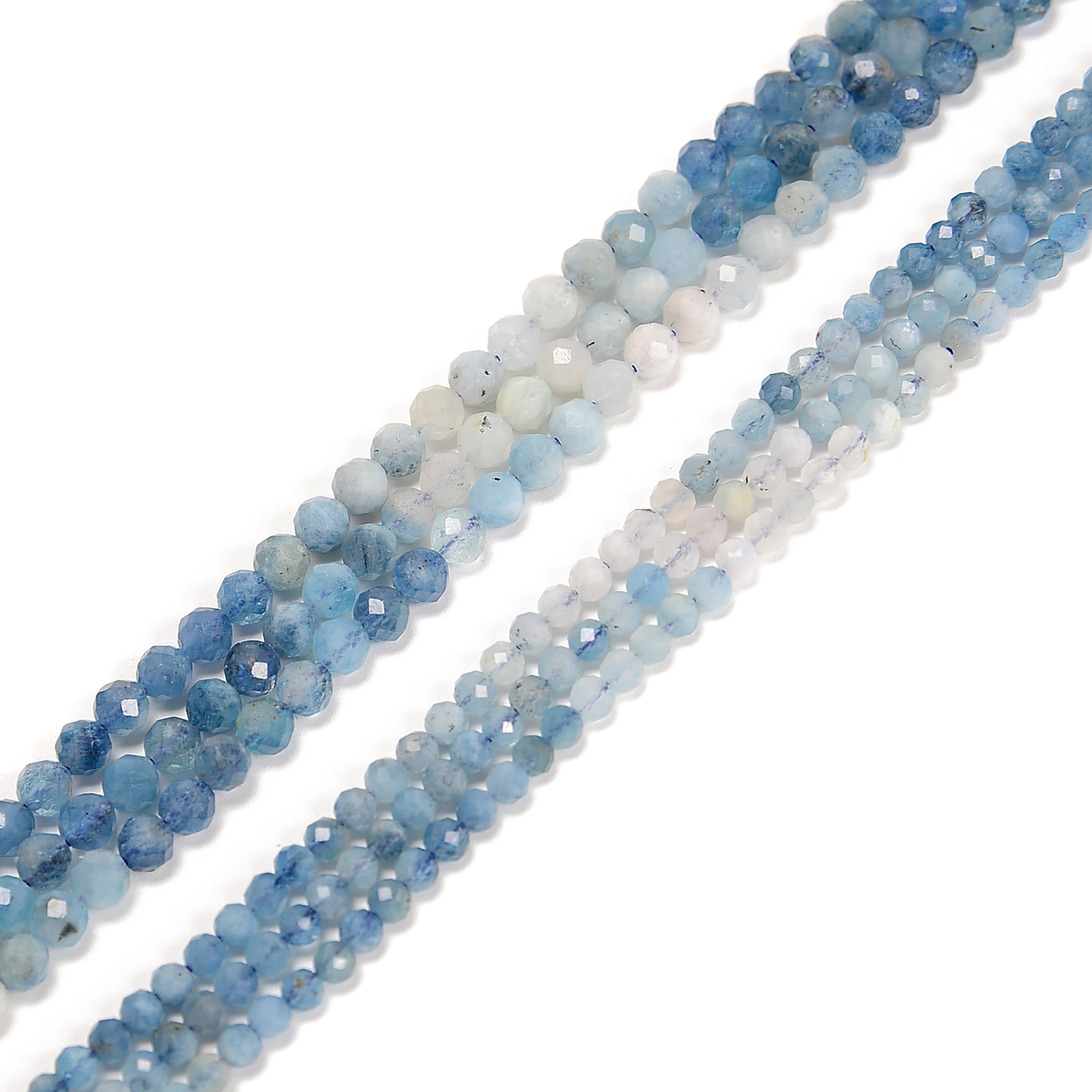Natural Gradient Aquamarine Faceted Round Beads Size 3mm 4mm 15.5” Strand