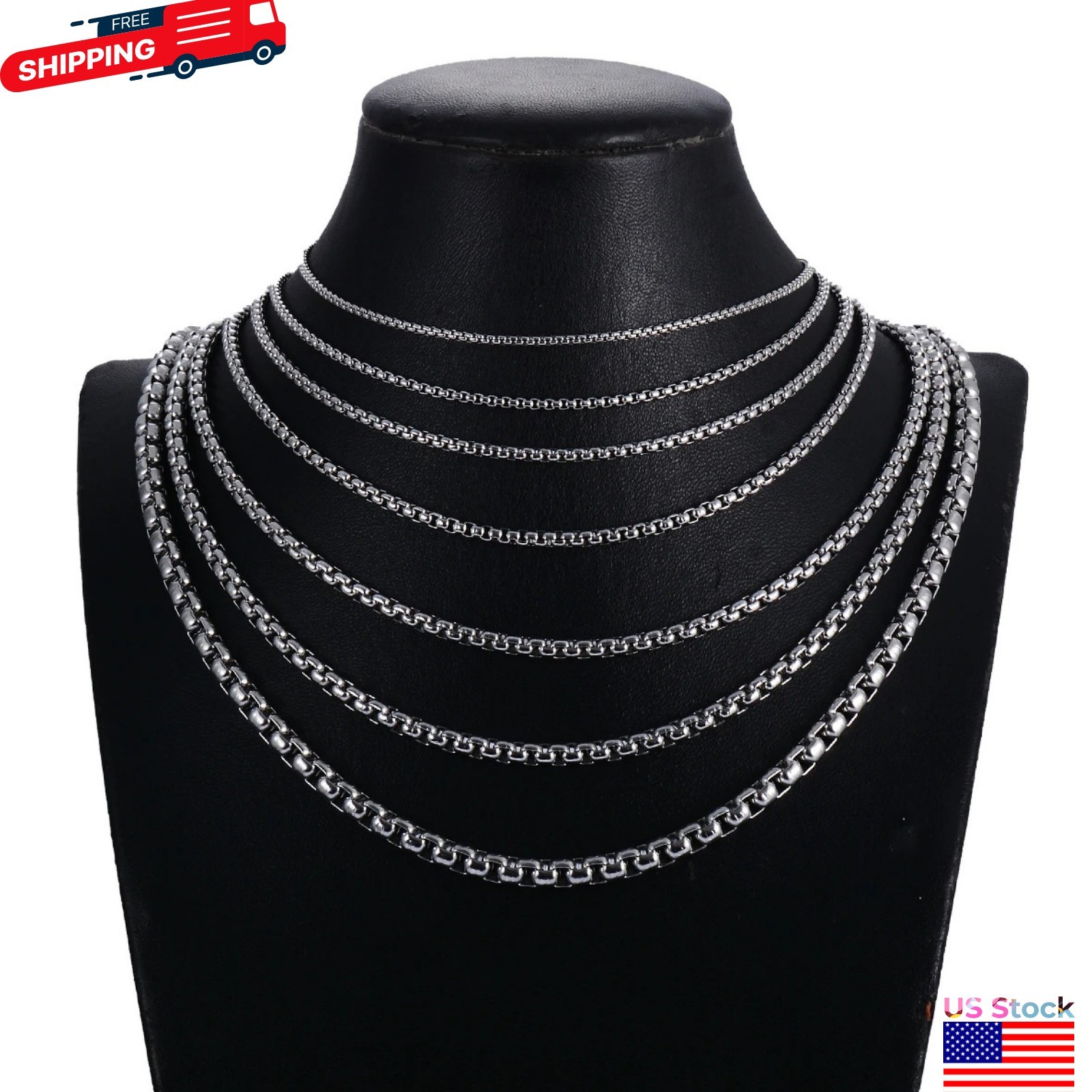 16-36″ Stainless Steel Silver Chain Cuban Curb Womens Mens Necklace 3/5/7/9/11mm