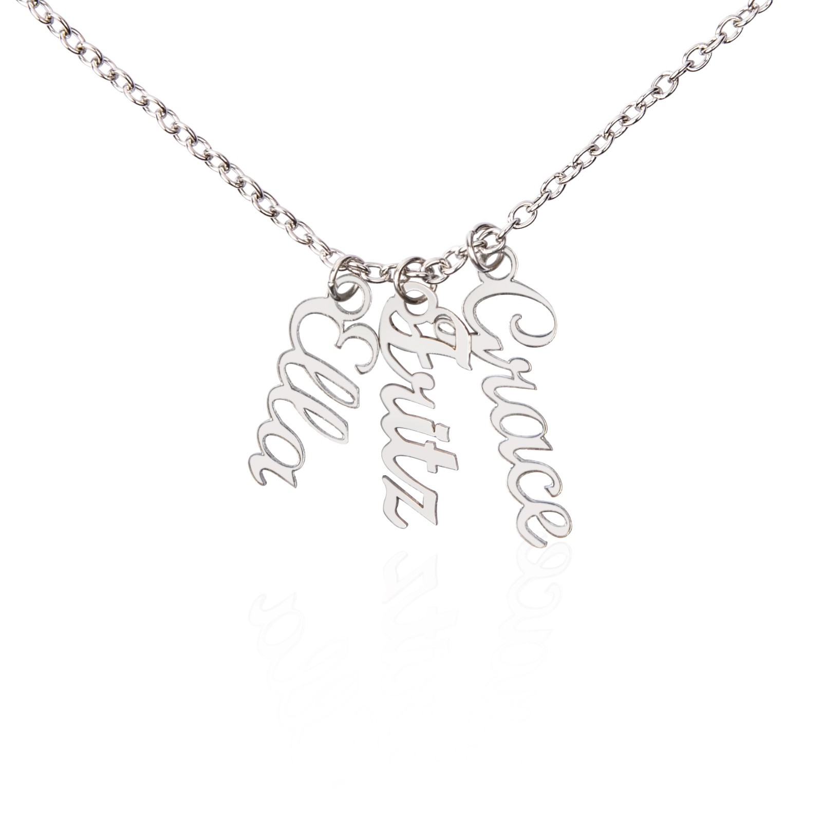 Personalized Vertical Name Necklace Custom Script Pendant Gift Box Silver Gold