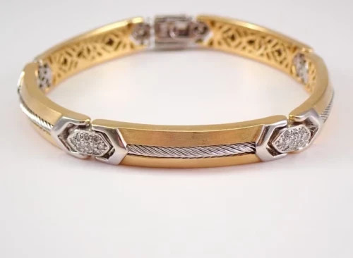 3Ct Round Cut Vintage Philippe Charriol Charm Bracelet 14K Yellow Gold Plated